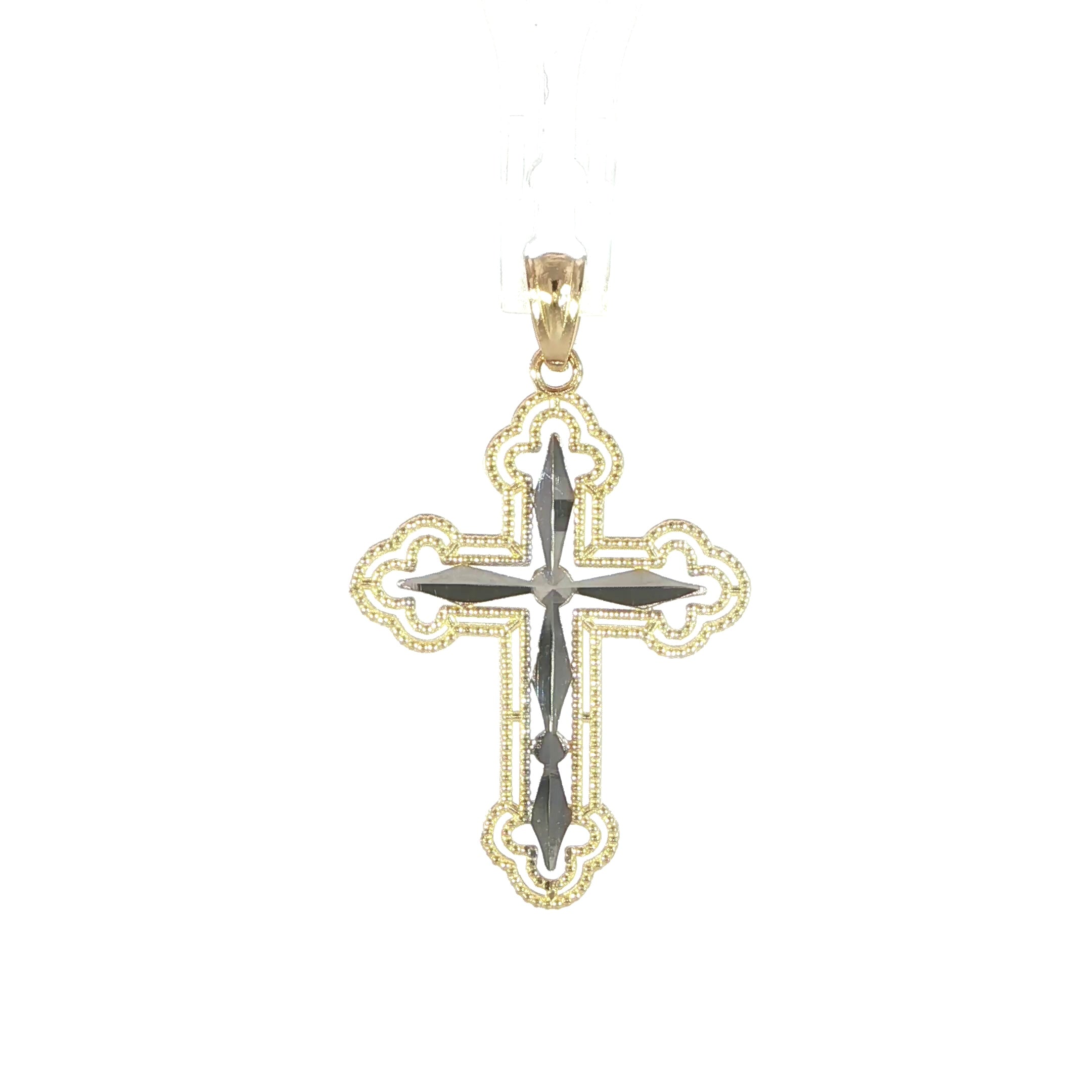 14K yellow gold diamond-cut filigree cross pendant