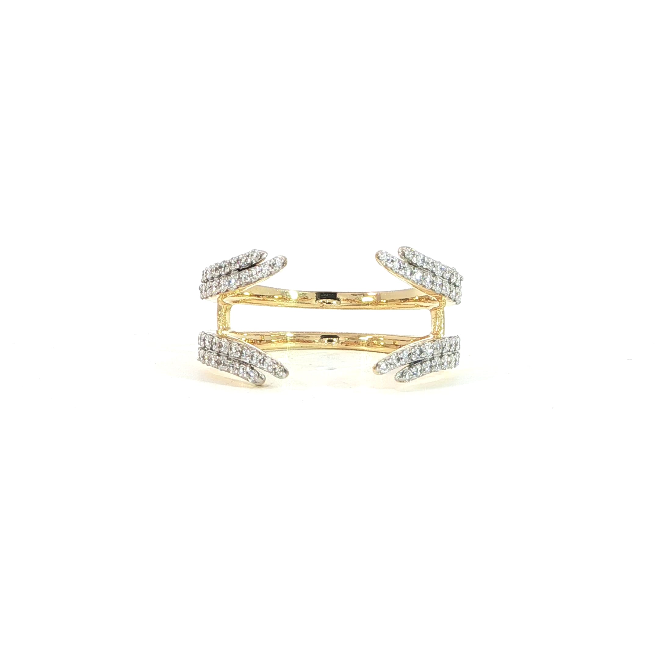 14K yellow gold diamond ring enhancer with double row lab-grown diamonds and open design