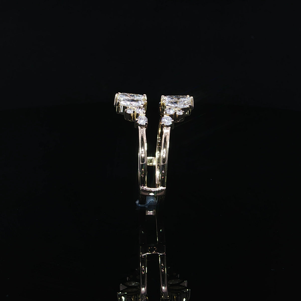 Side profile of 14K yellow gold marquise diamond ring enhancer