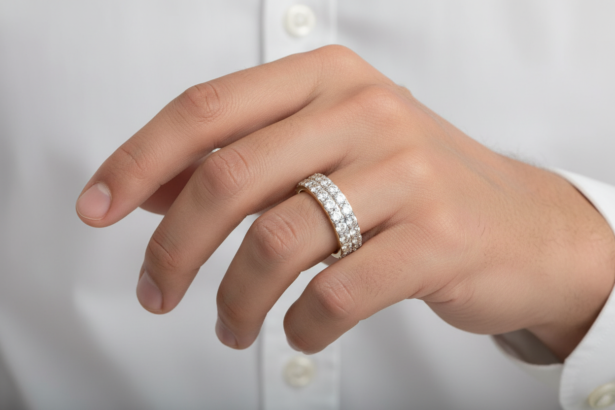 14K yellow gold double row lab grown diamond eternity band