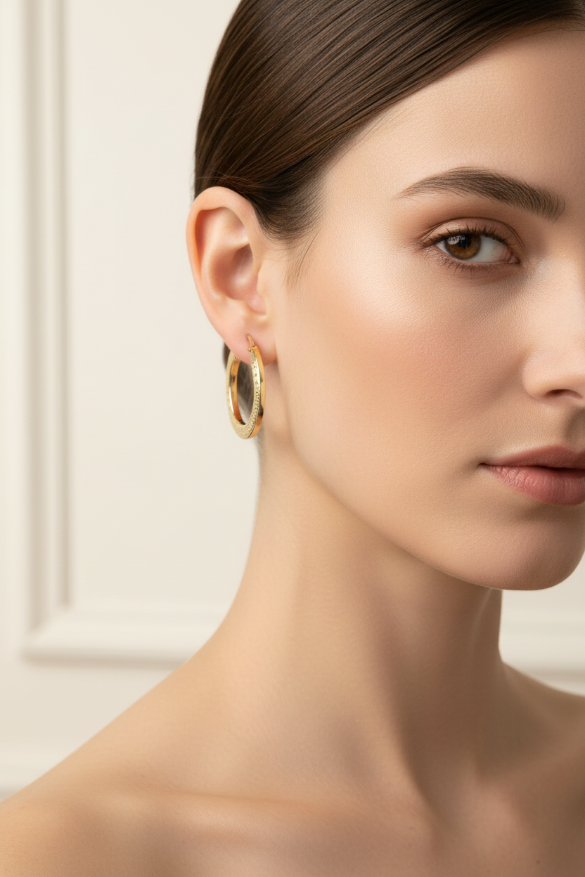 High polish 14K yellow gold Greek hoop earrings for everyday wear