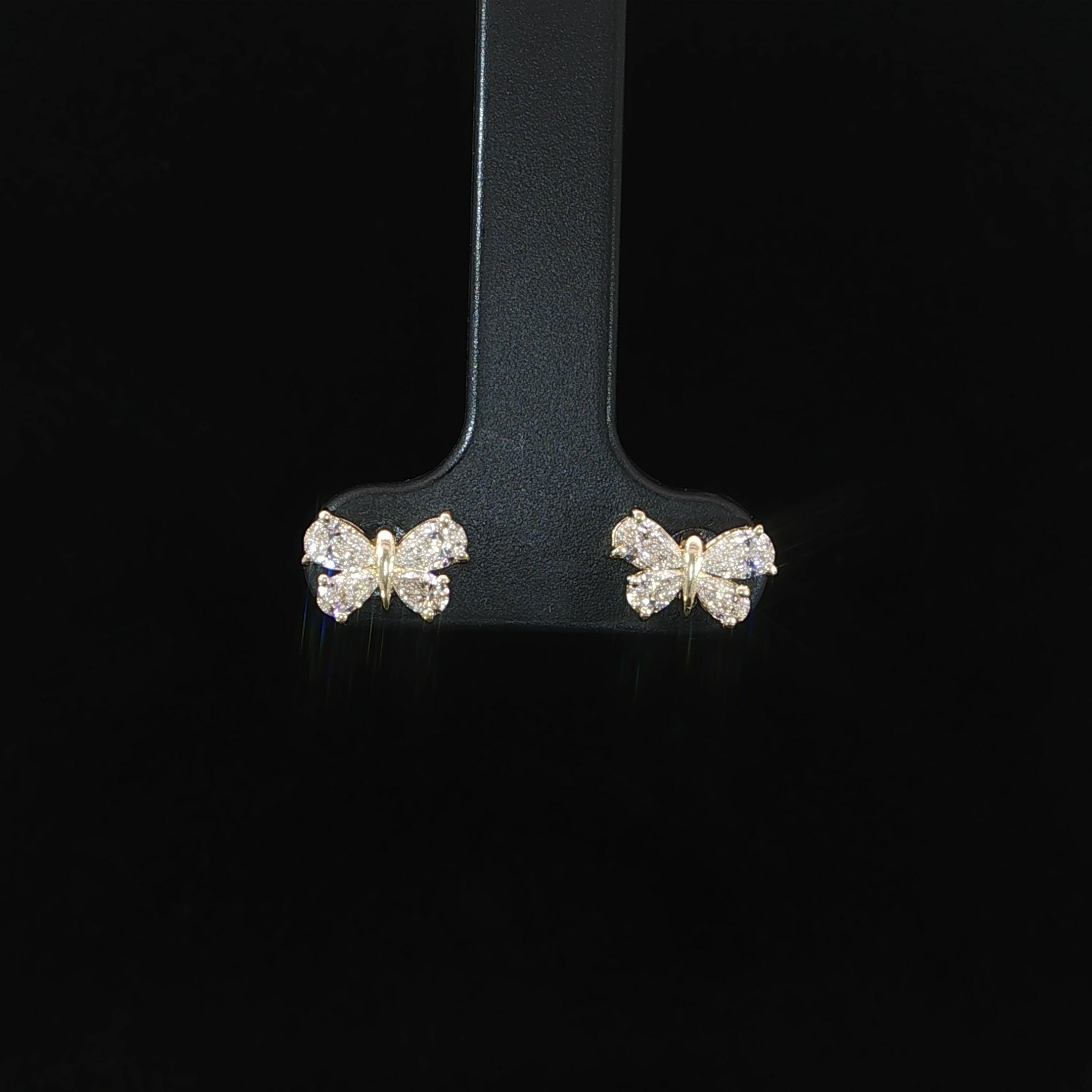 14K yellow gold lab-grown pear-cut diamond butterfly stud earrings