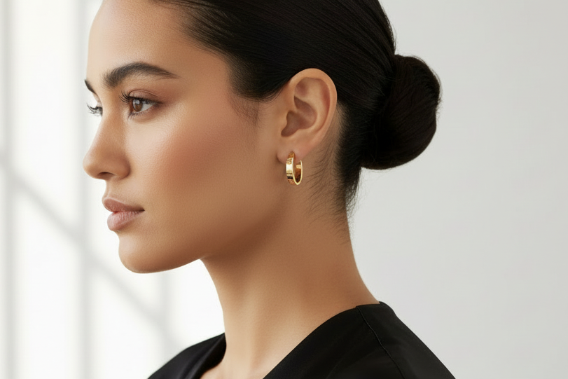 14K yellow gold Love Screw Motif hoop earrings