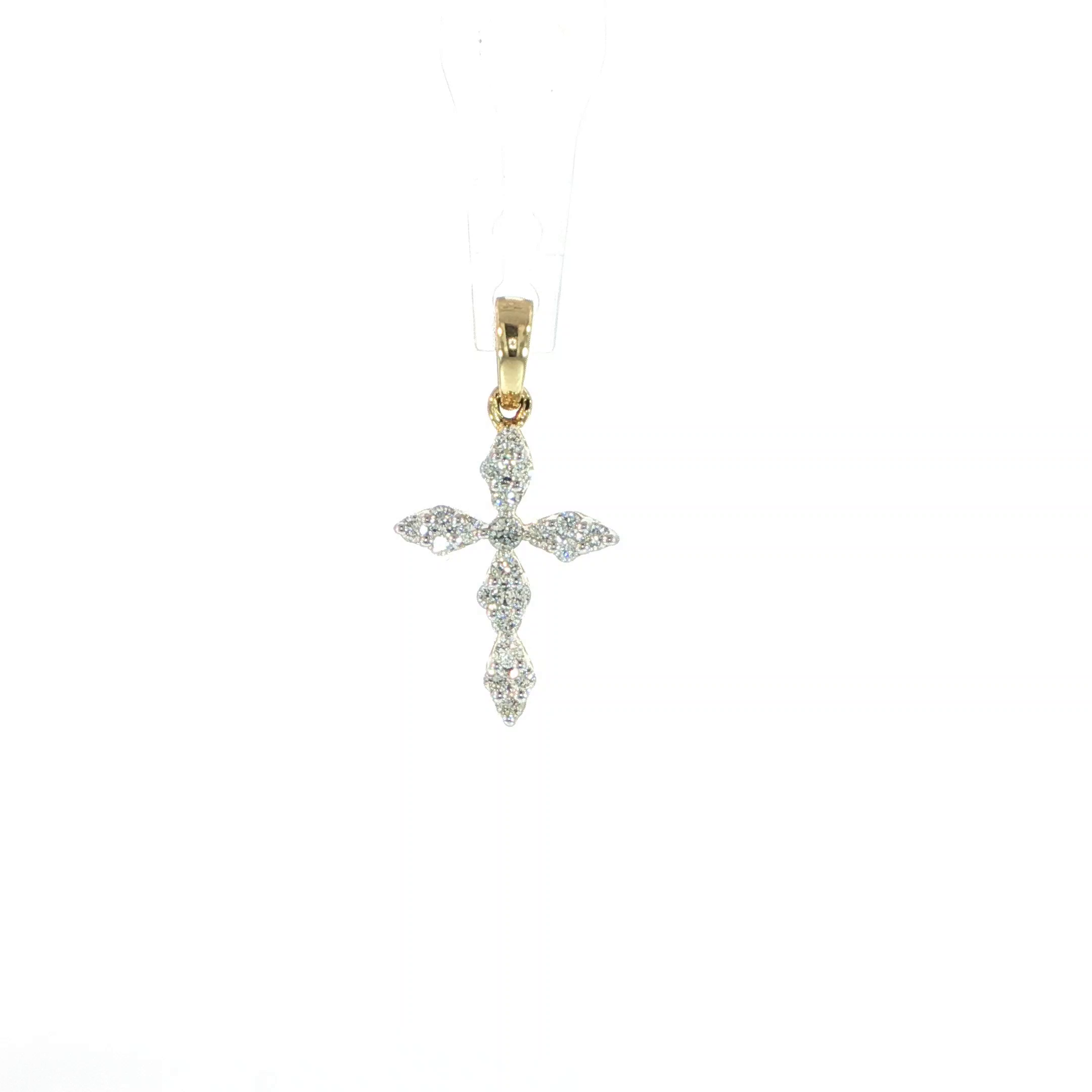 14K yellow gold diamond cross pendant featuring 0.25 CTW natural SI diamonds.
