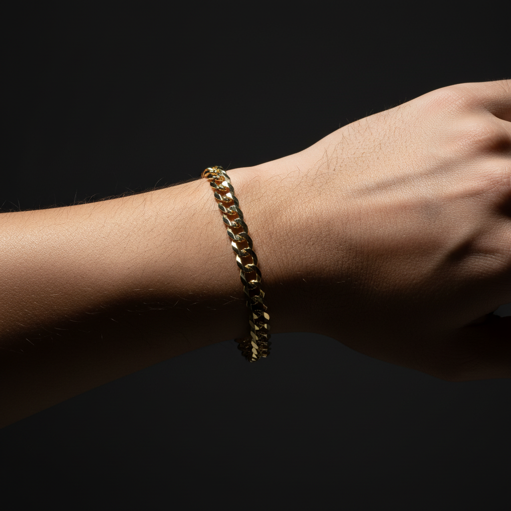 14K yellow gold polished Cuban link bracelet