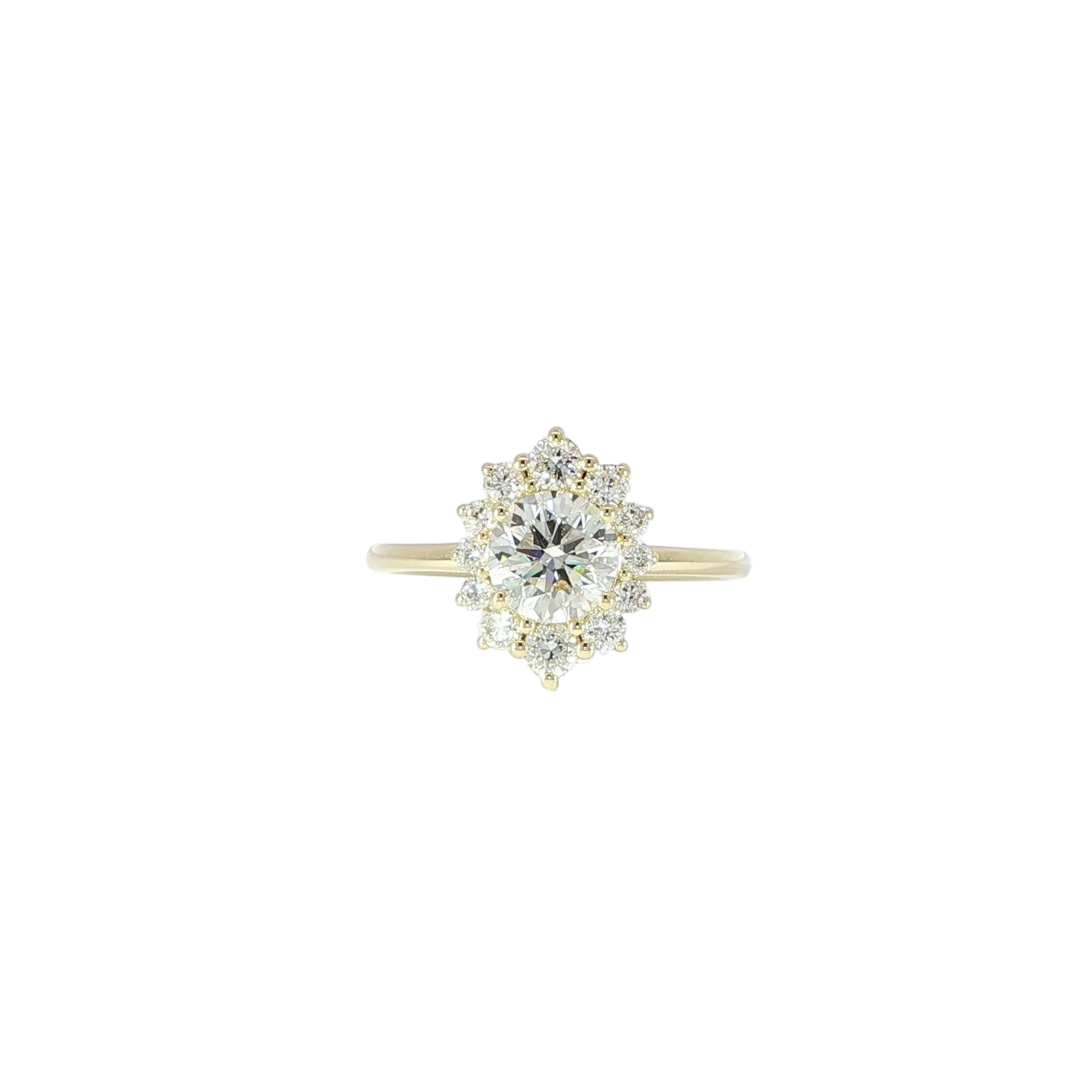 14K yellow gold round halo lab-grown diamond ring