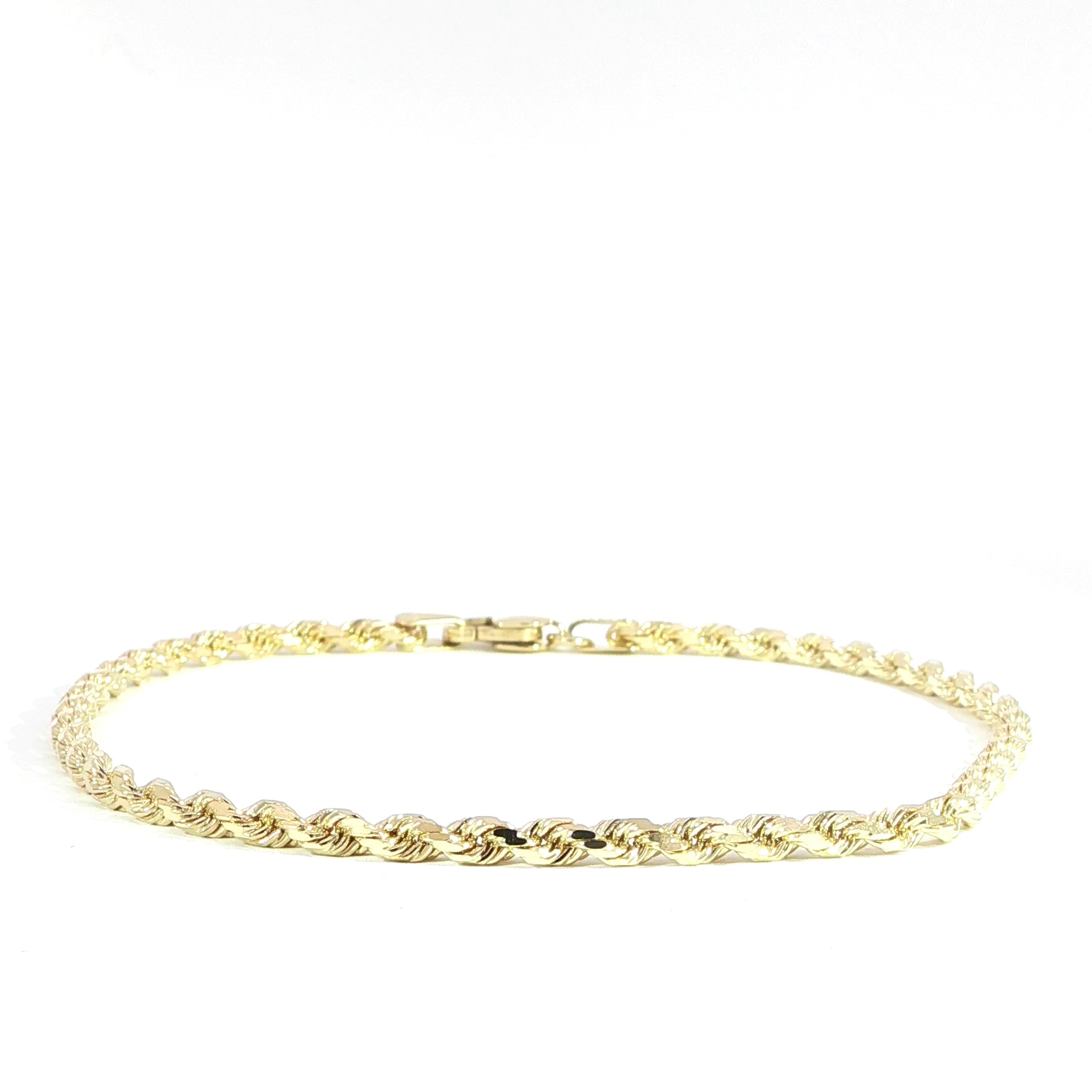 14K yellow gold solid diamond-cut rope bracelet 2.7MM