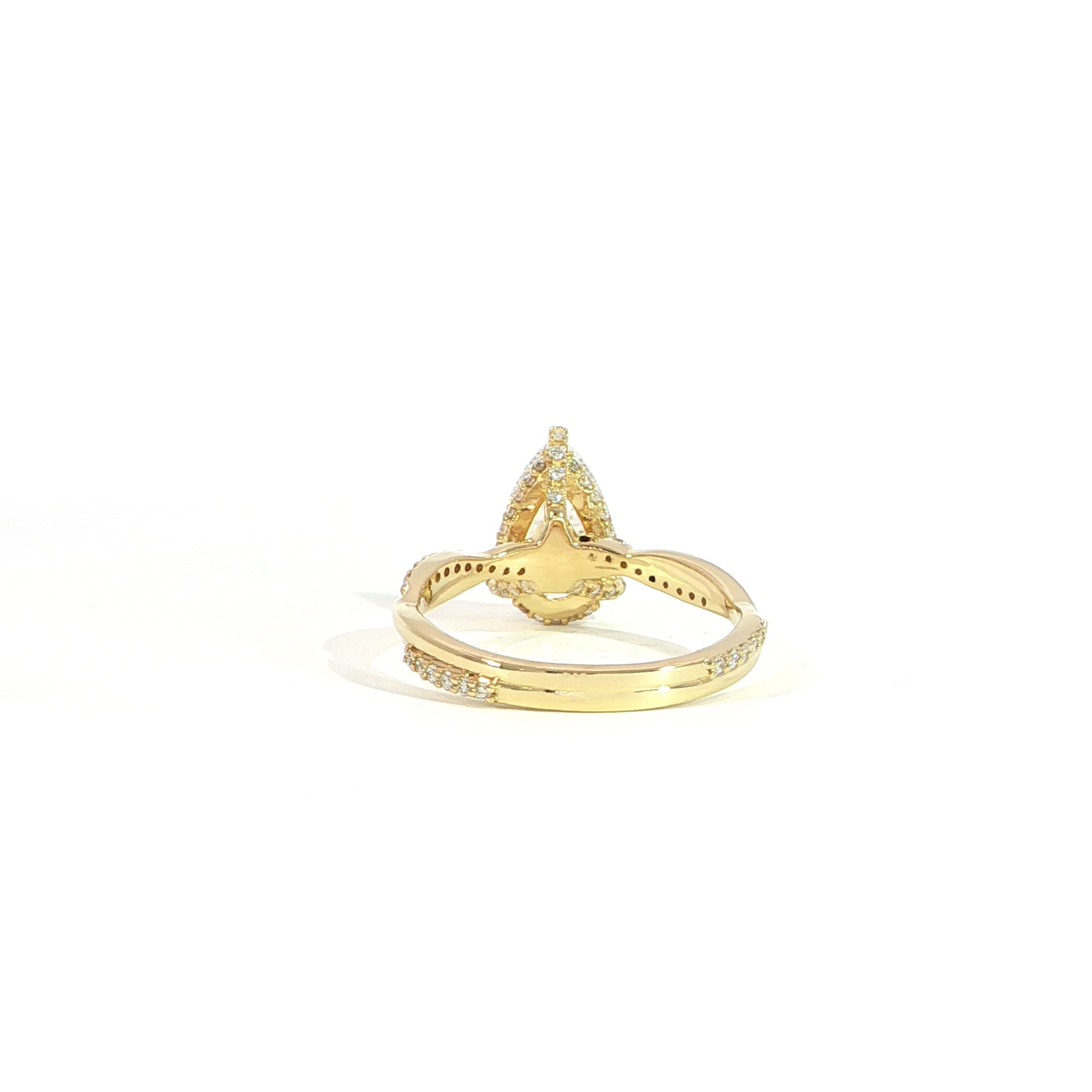 ear 2 carat lab diamond ring with hidden halo and twist band in 14K gold