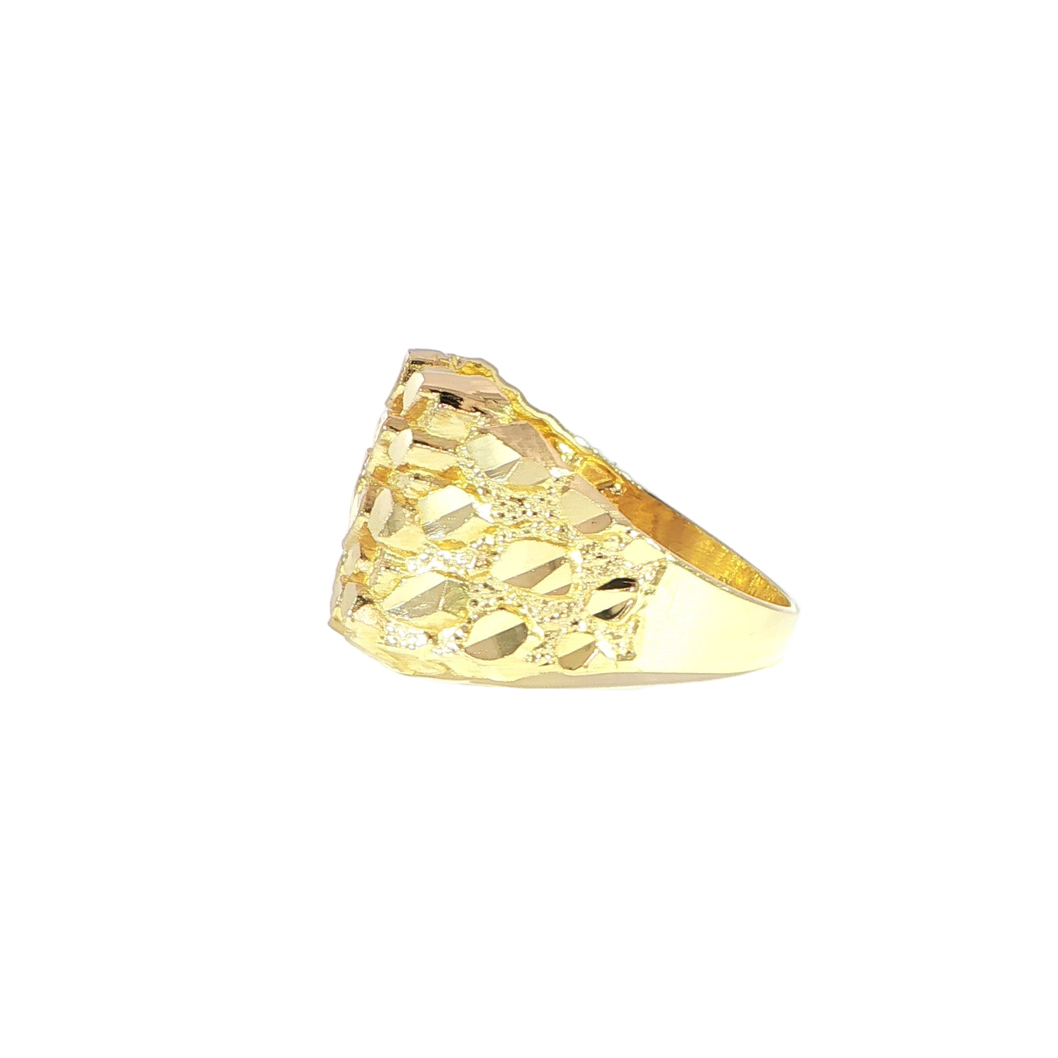 Wide 14MM Yellow Gold Nugget Ring Side Profile