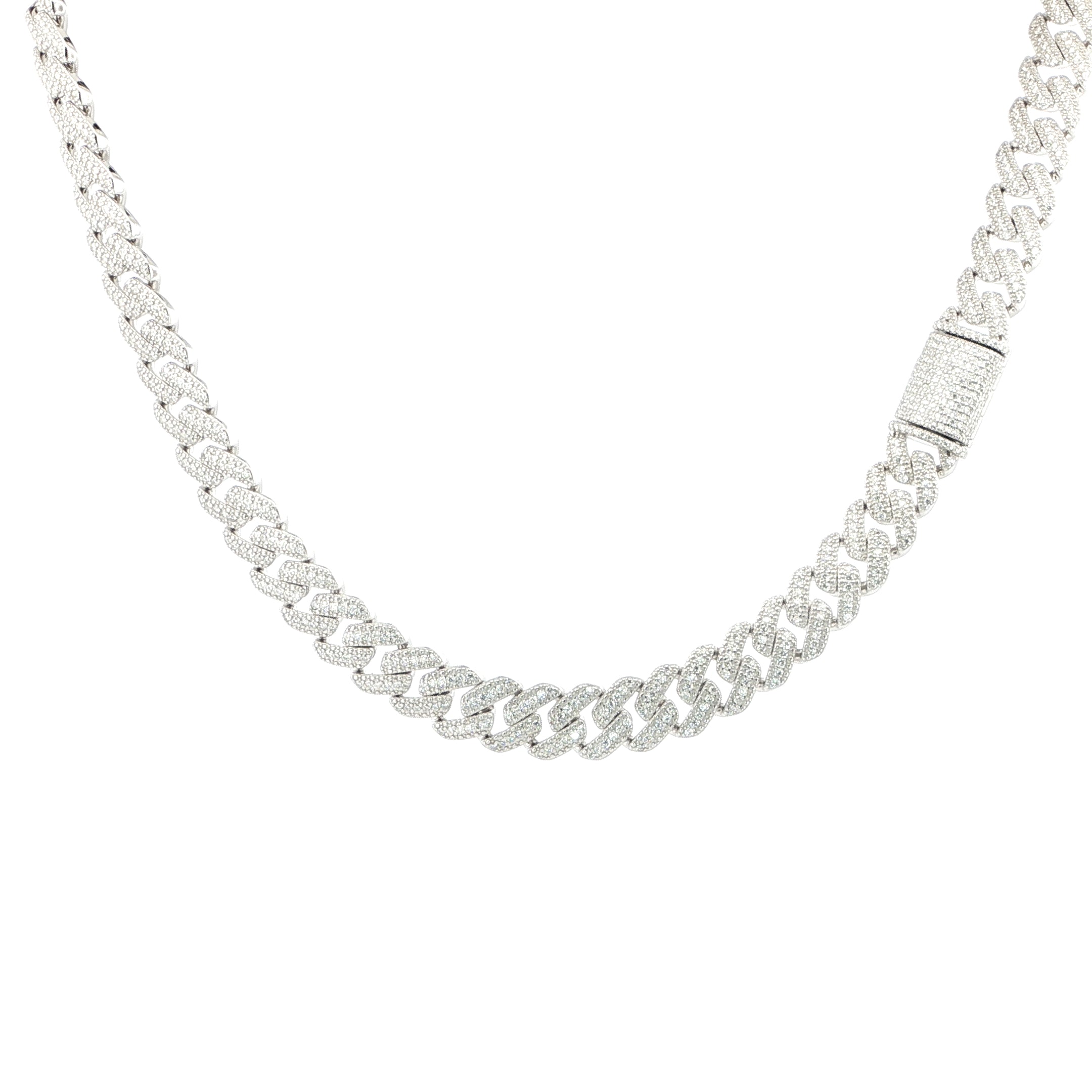 Sterling Silver Solid Miami Cuban Chain – VVS Moissanite – 12MM