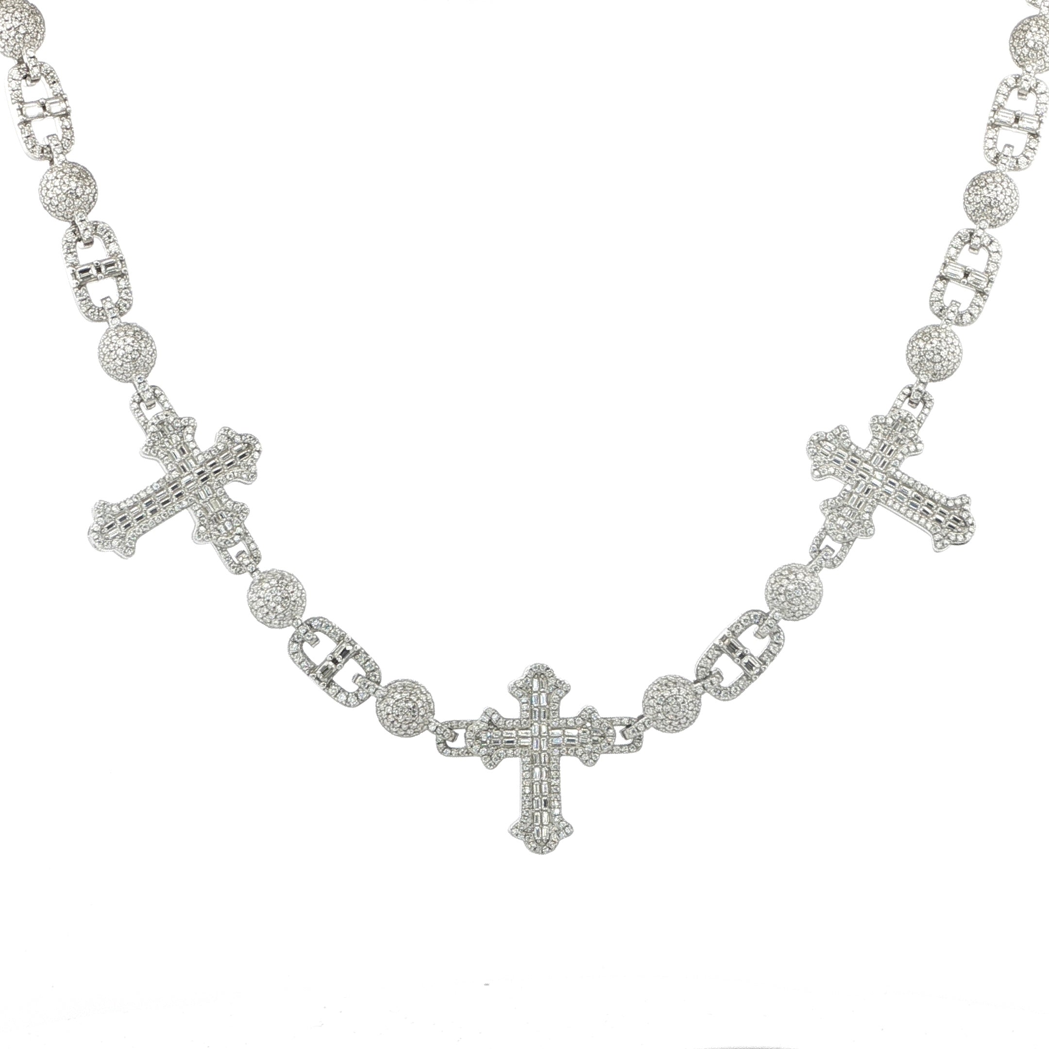 925 Sterling Silver Cross Flat Chain with VVS Moissanite