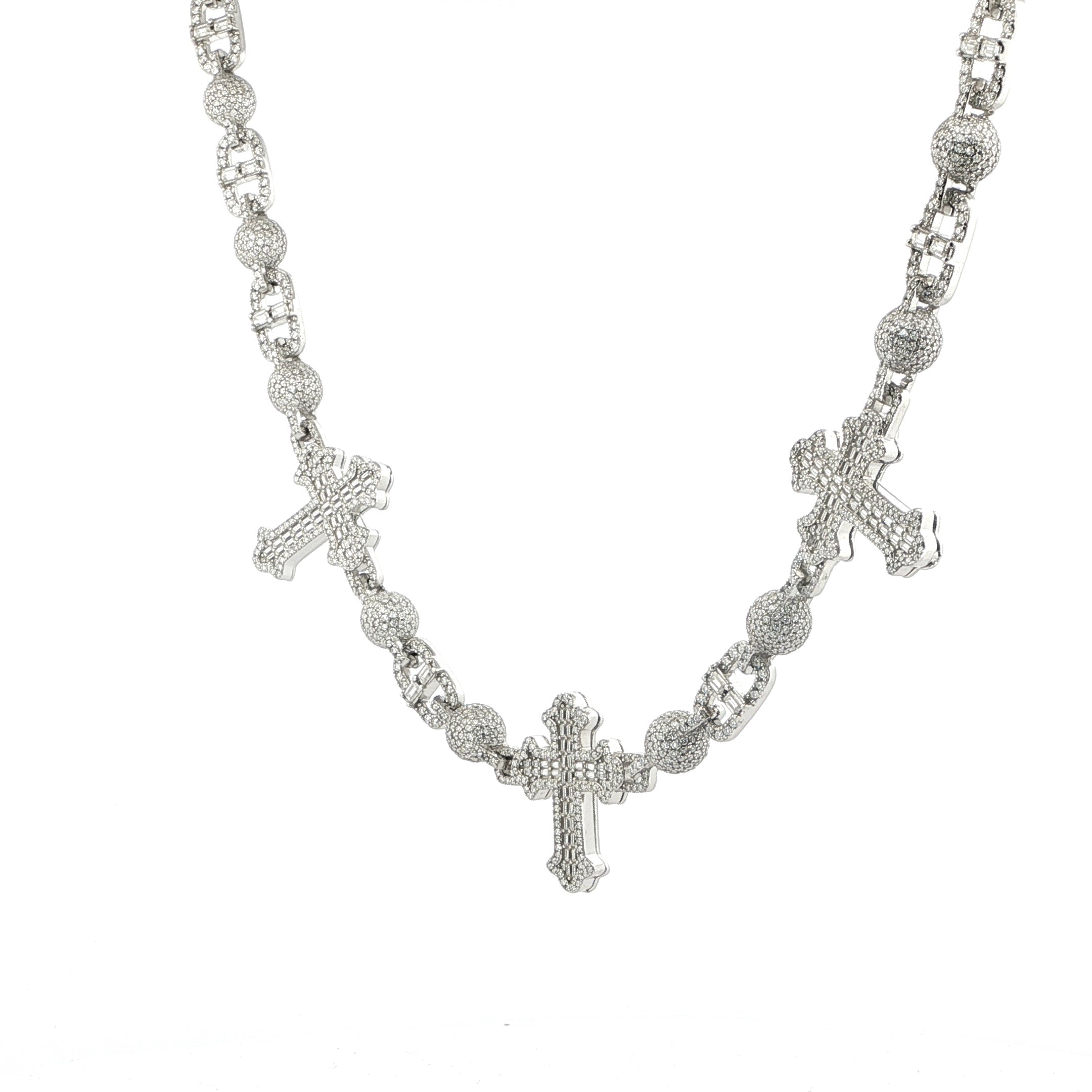 925 Sterling Silver Cross Flat Chain with VVS Moissanite