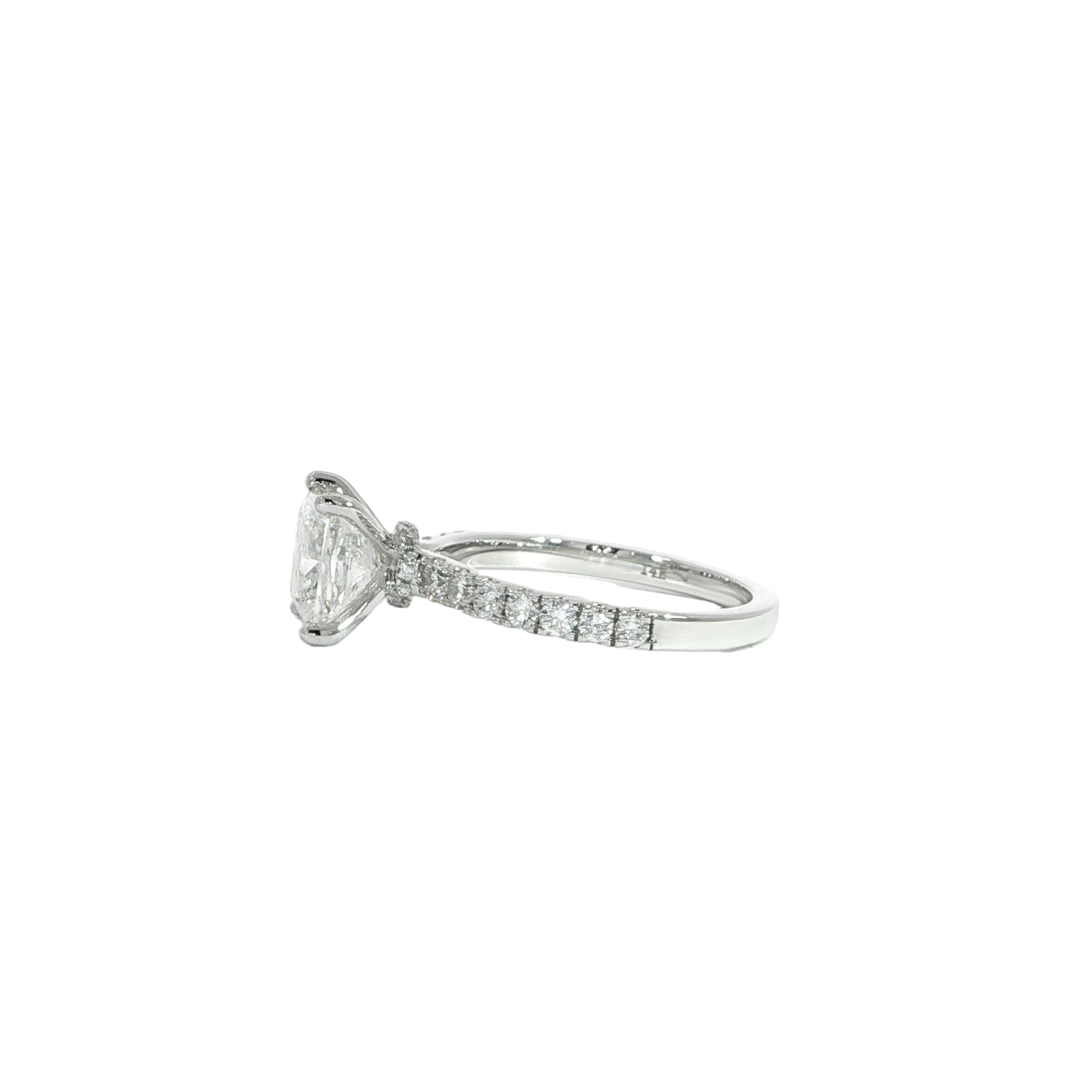 Princess cut diamond ring with diamond band side