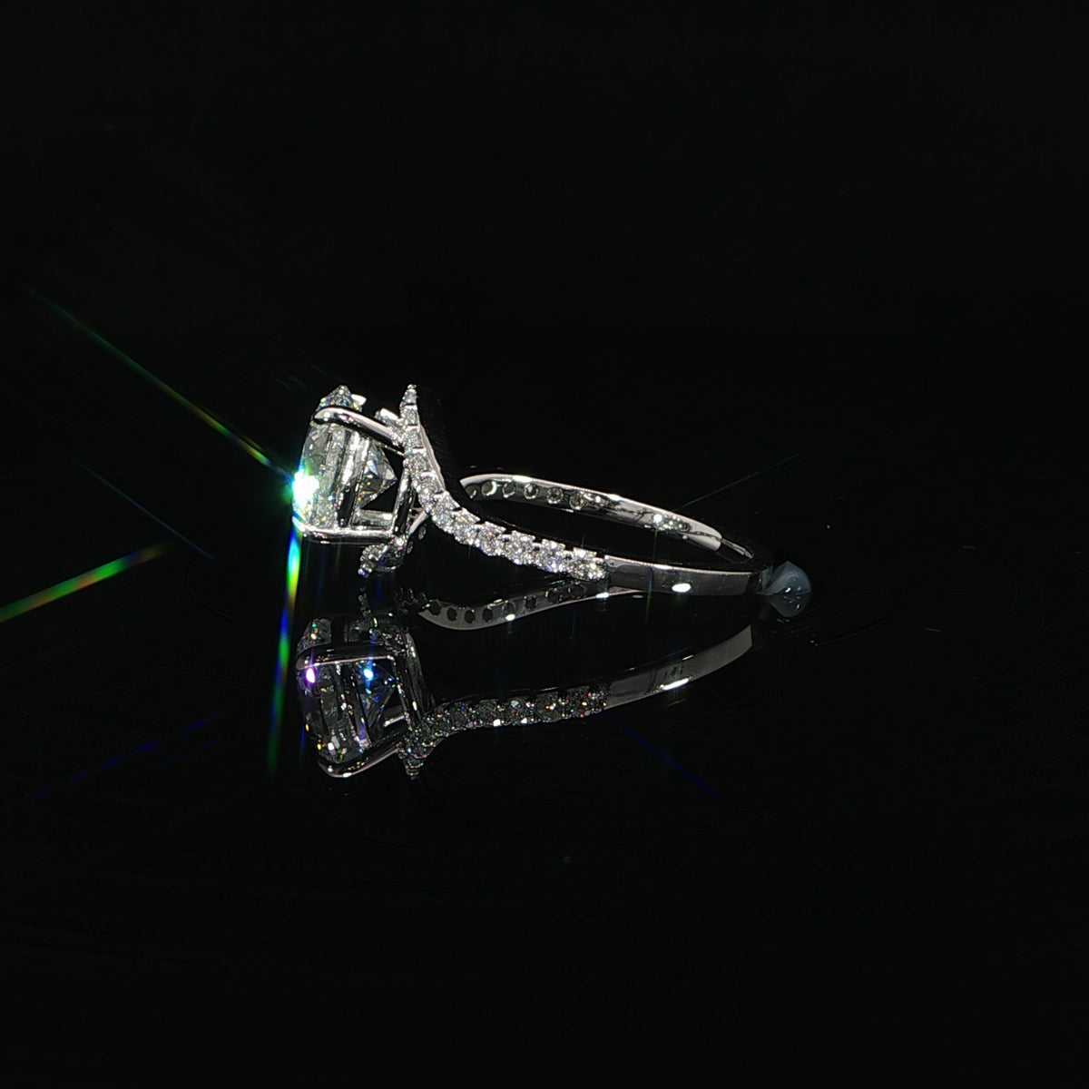 2-carat round lab-grown diamond bypass engagement ring crafted in 14K white gold.