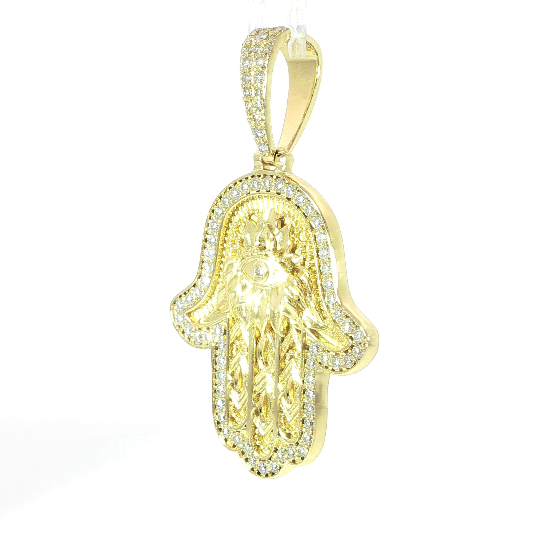 Sterling Silver Hamsa Hand Pendant/Charm with VVS Moissanite Stones, 1.17 Total Carats