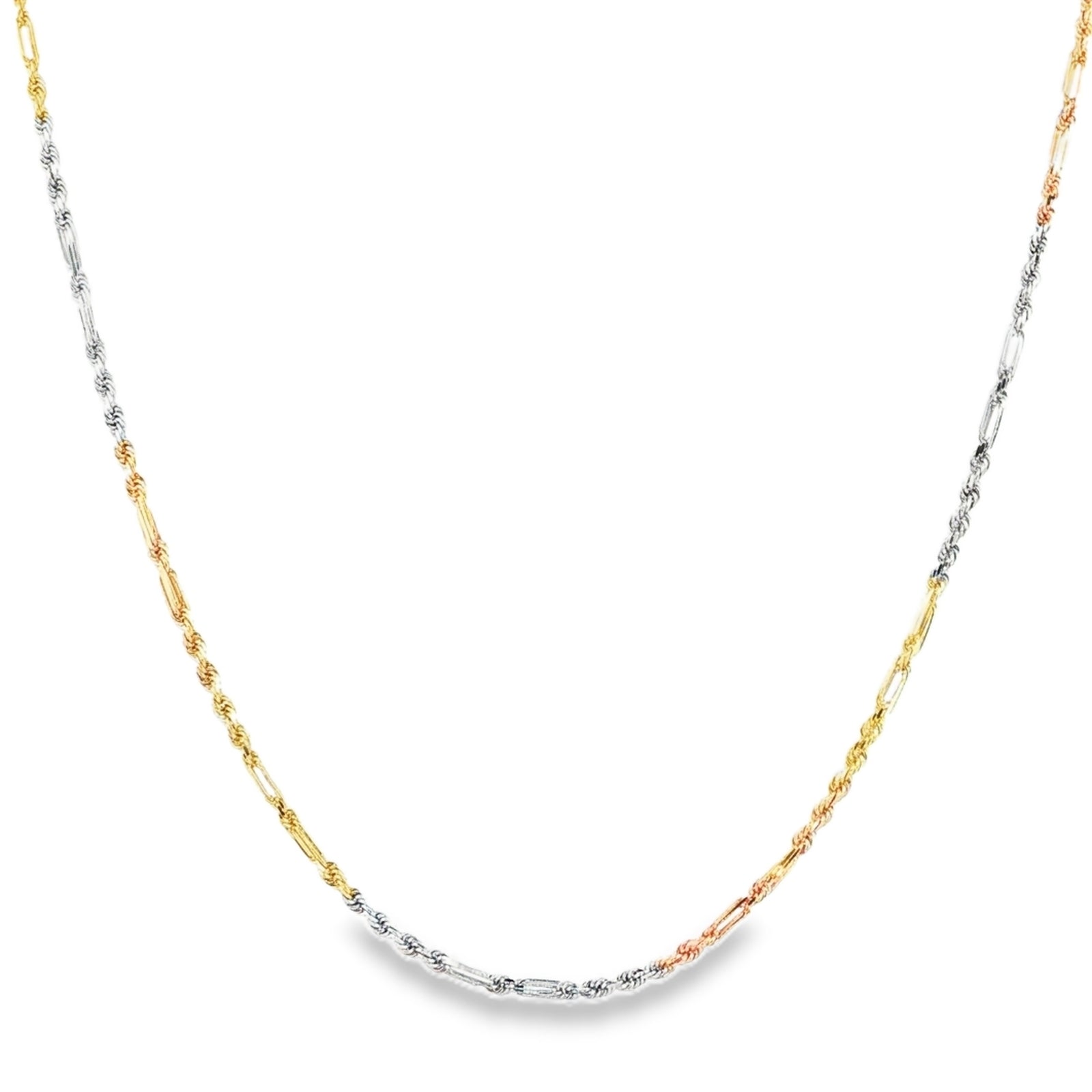 14K Gold Tri-Colo Solid Milano Necklace - 3.2MM