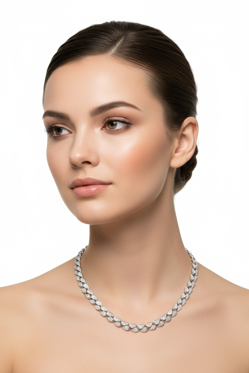 Sterling Silver Pave Leaf Link Necklace - VVS Moissanite 7.7 MM