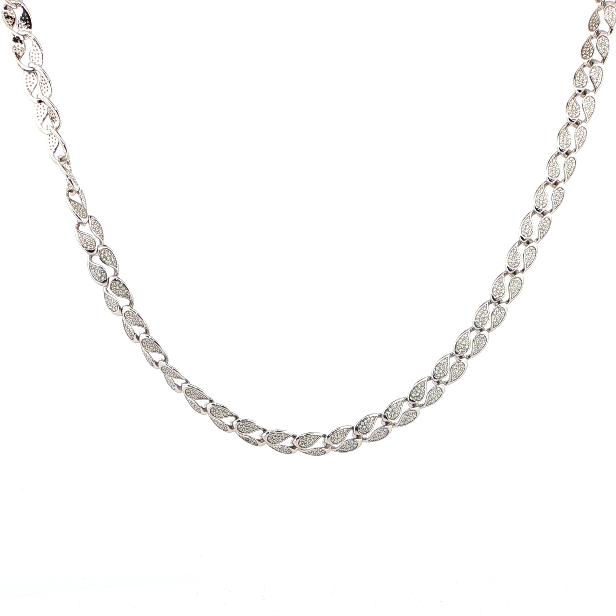 Sterling Silver Pave Leaf Link Necklace - VVS Moissanite 7.7 MM