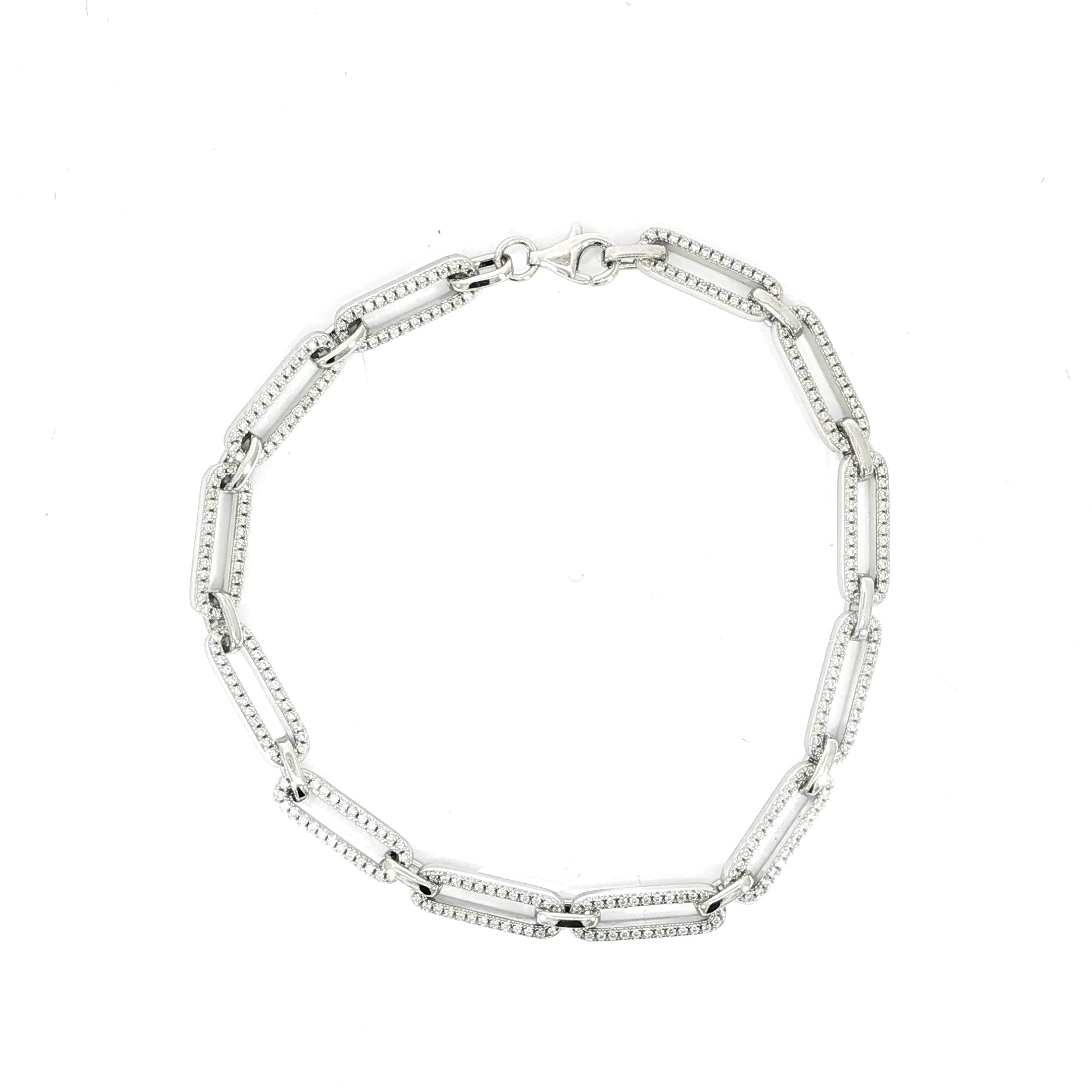 Sterling Silver, New Paperclip Bracelet - 6.5mm, VVS Moissanite