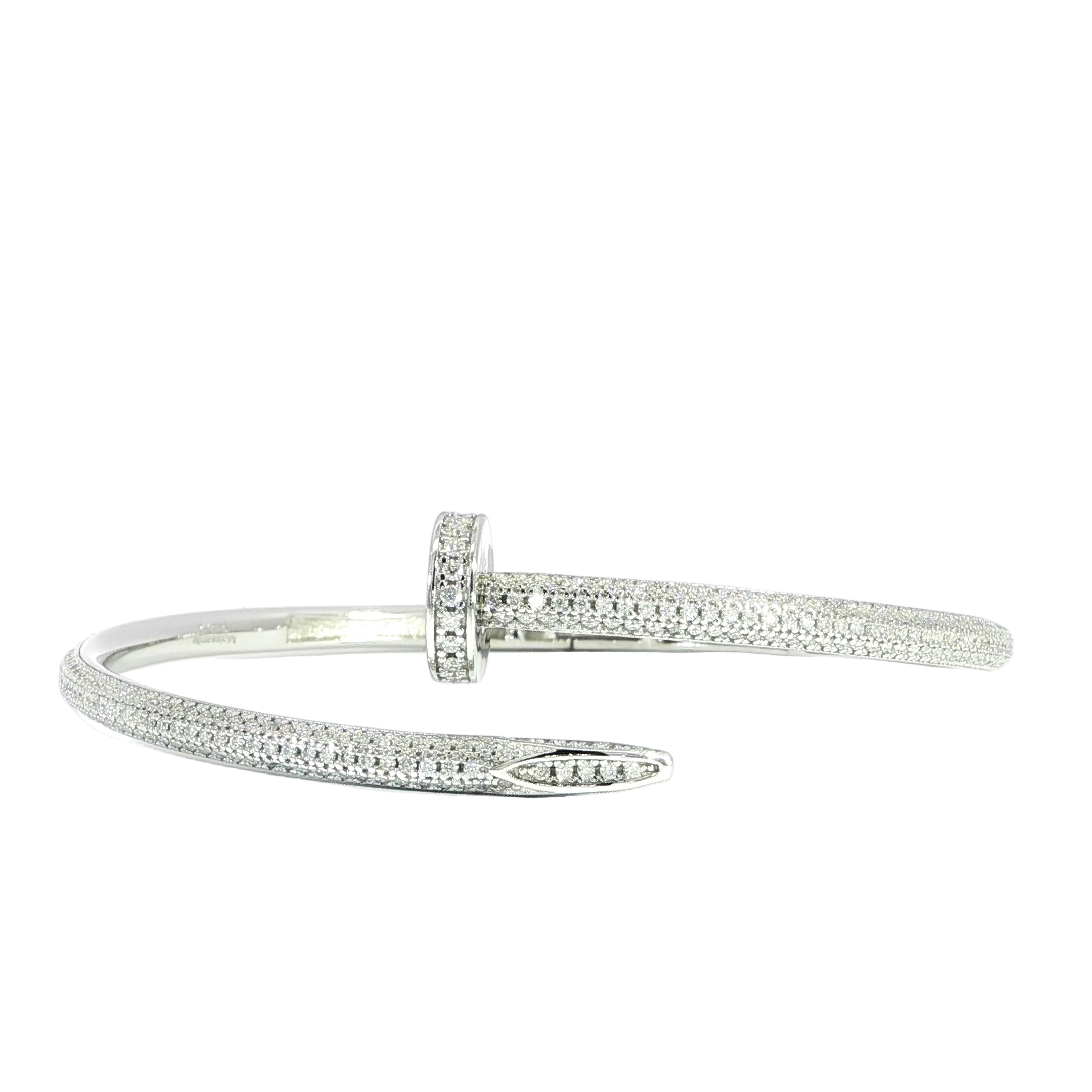Sterling Silver Nail-Shaped Bangle Bracelet with VVS Moissanite Stones