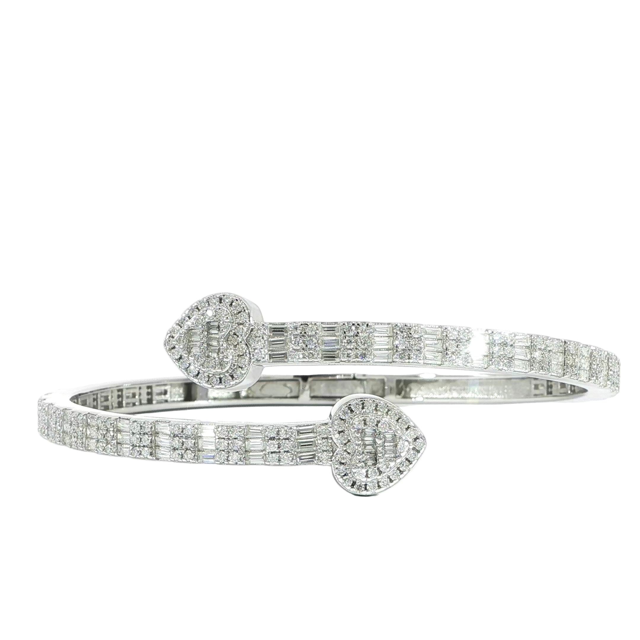 Sterling Silver Heart-End Bangle Bracelet with VVS Moissanite Stones