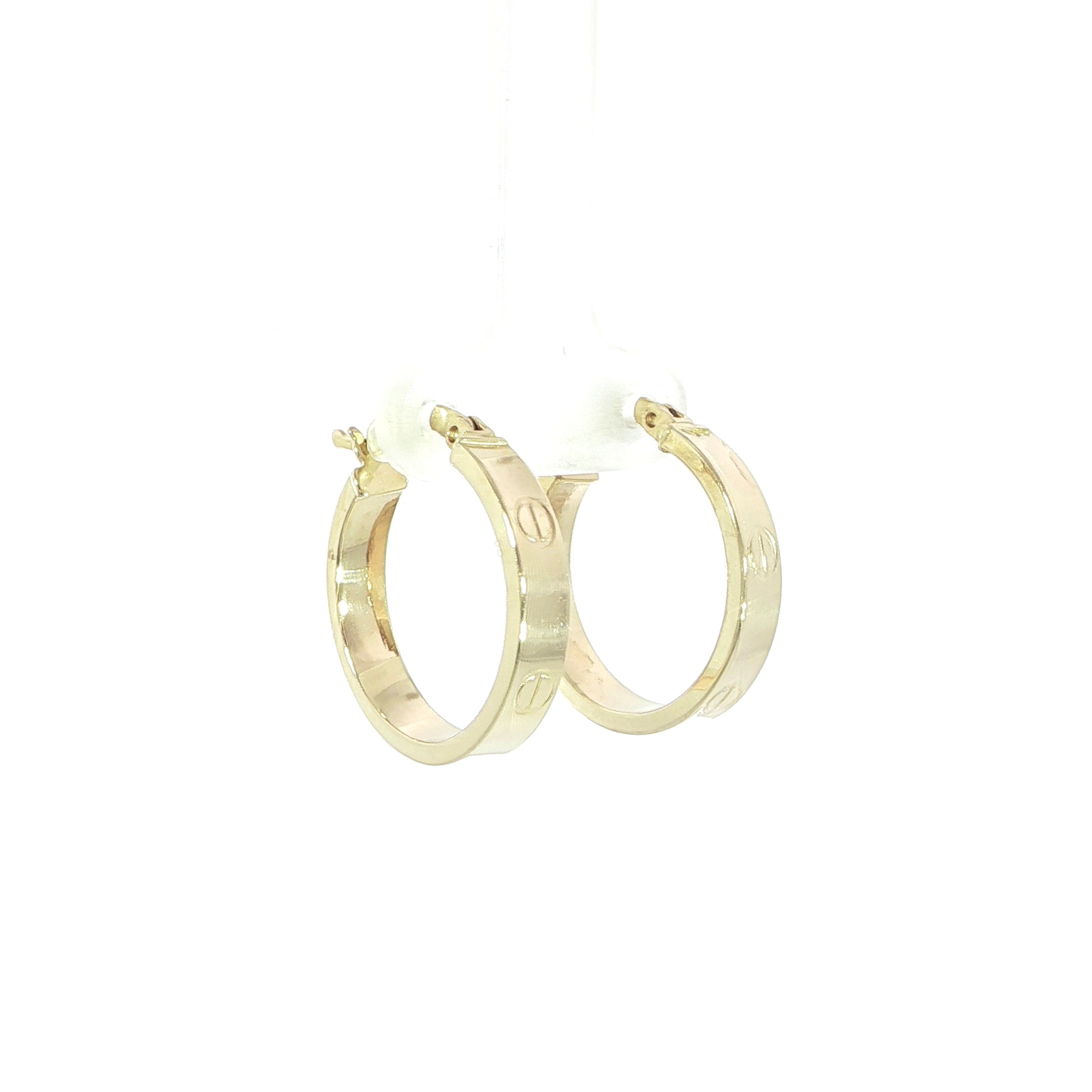 14K Yellow Gold Screw Motif Hoop Earrings