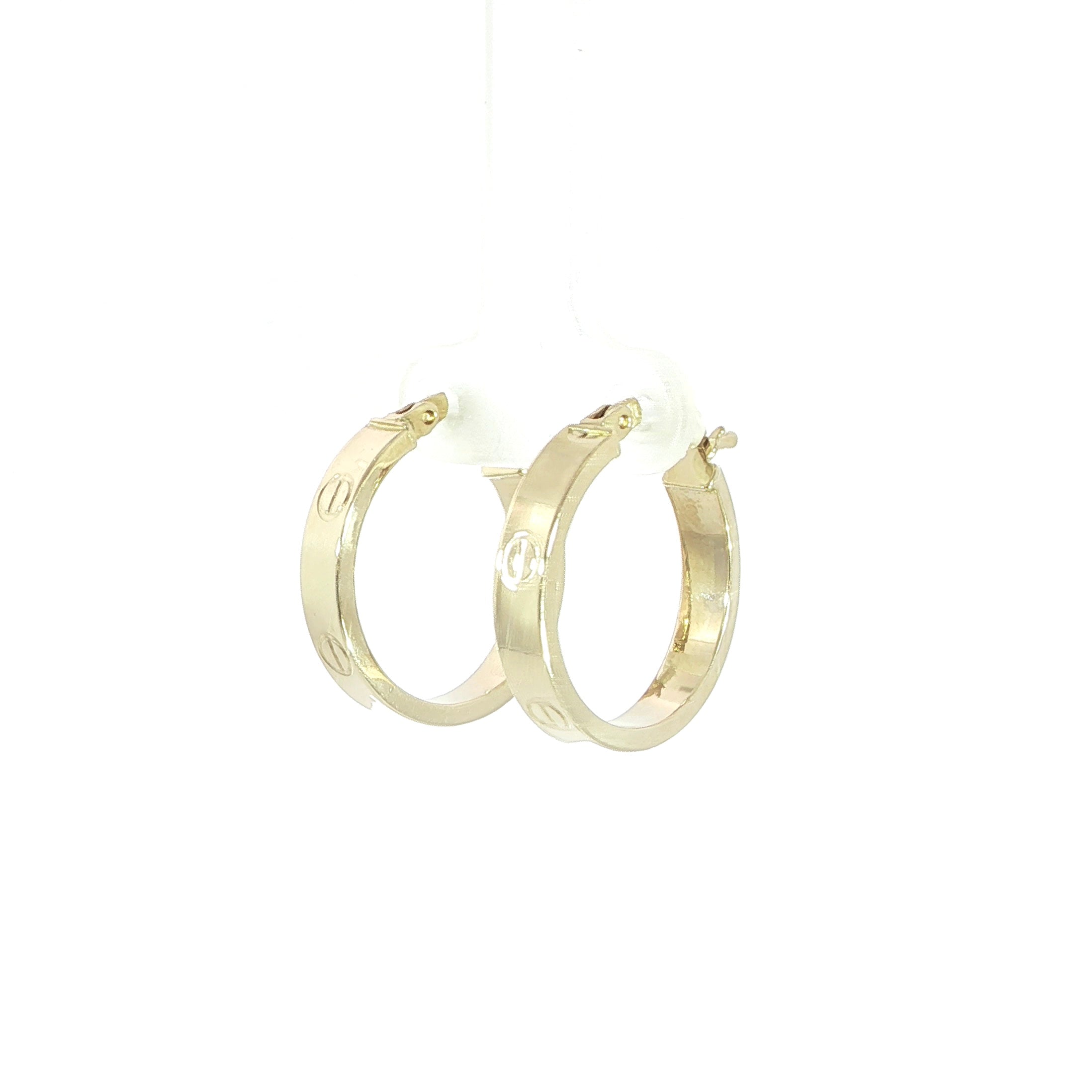 14K Yellow Gold Screw Motif Hoop Earrings