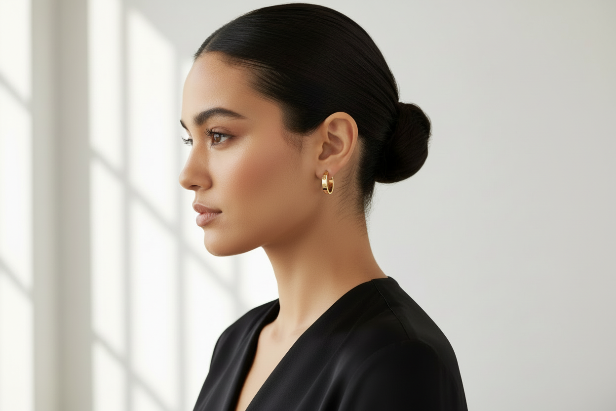 14K Yellow Gold Screw Motif Hoop Earrings