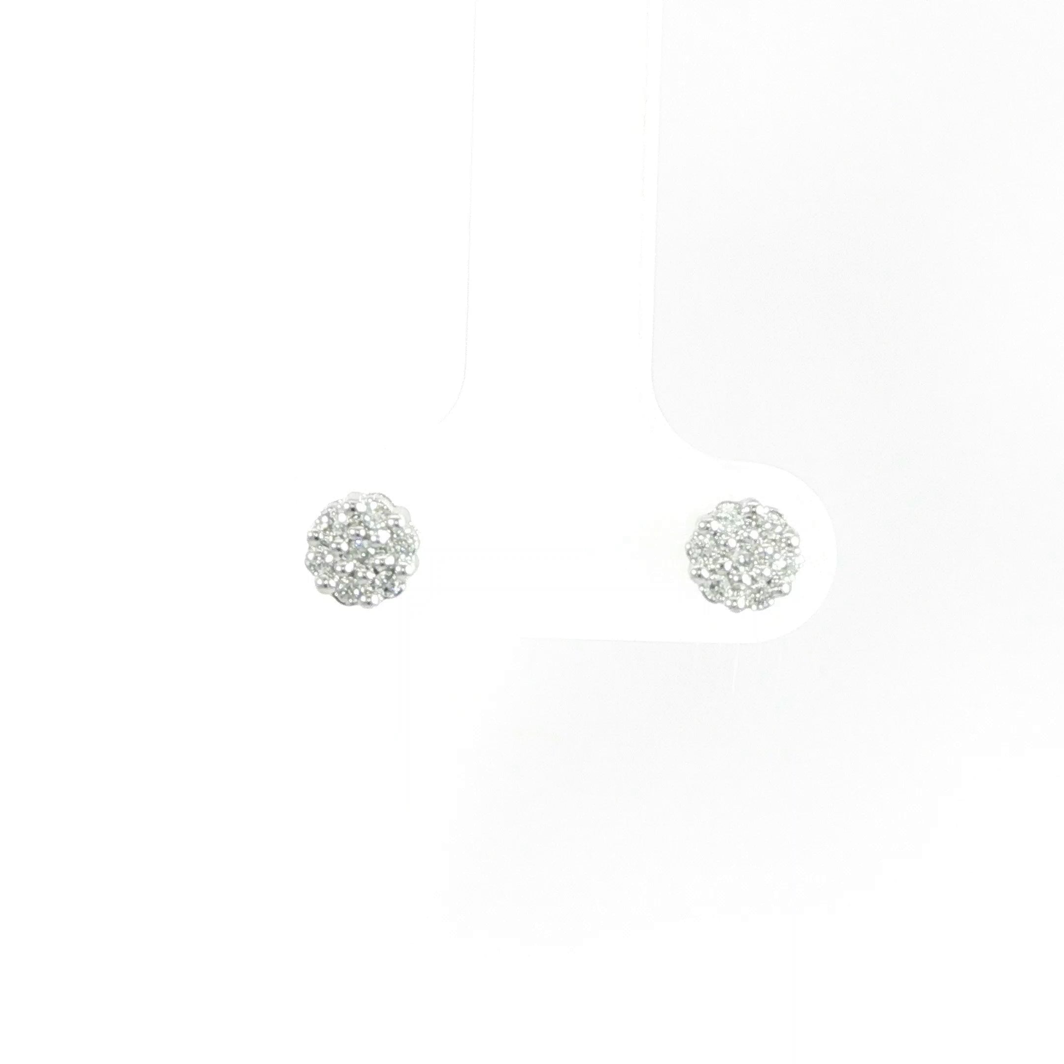 10K White Gold Natural Diamond Cluster Stud Earrings