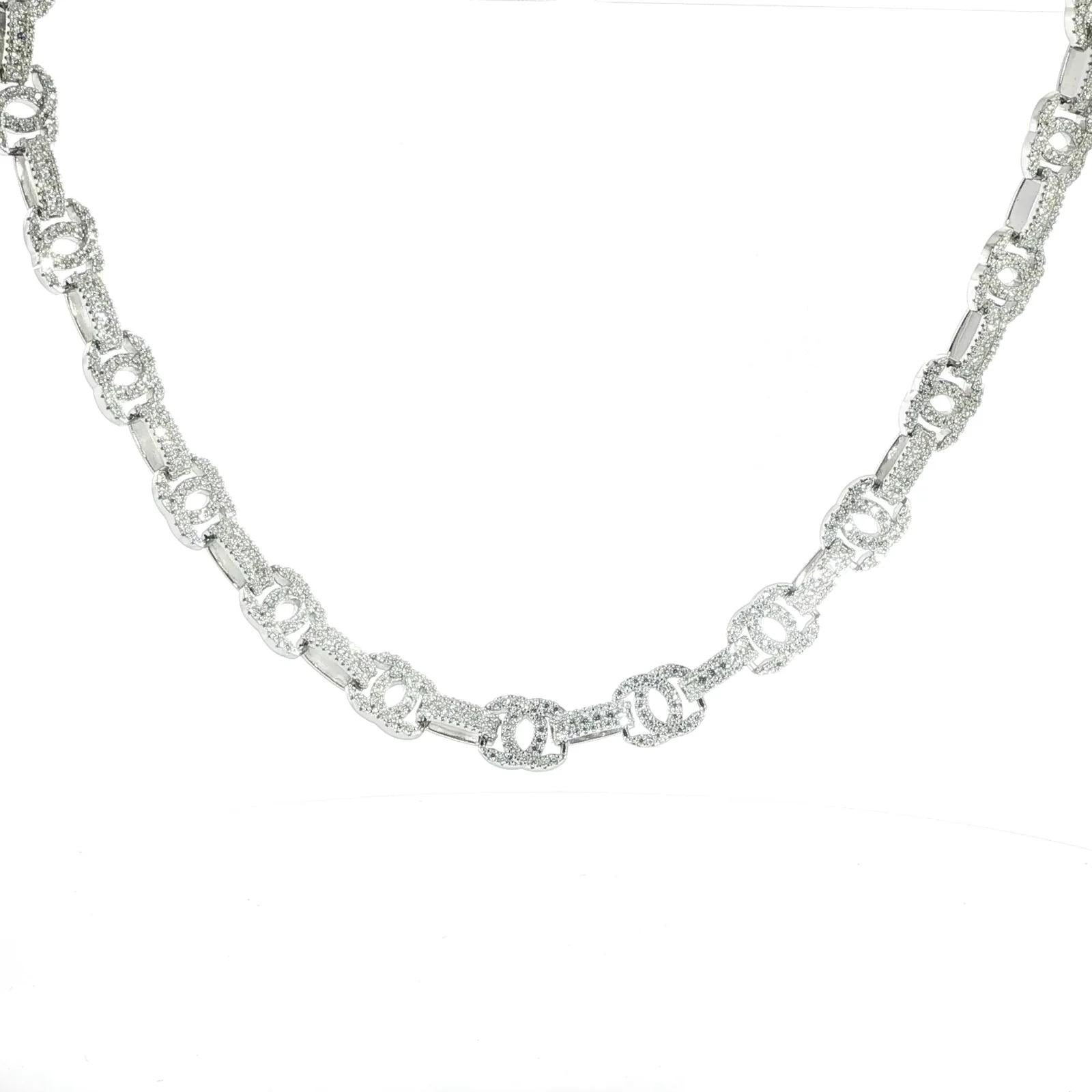 Sterling Silver Solid Chain with VVS Moissanite Stones - 10mm Wide
