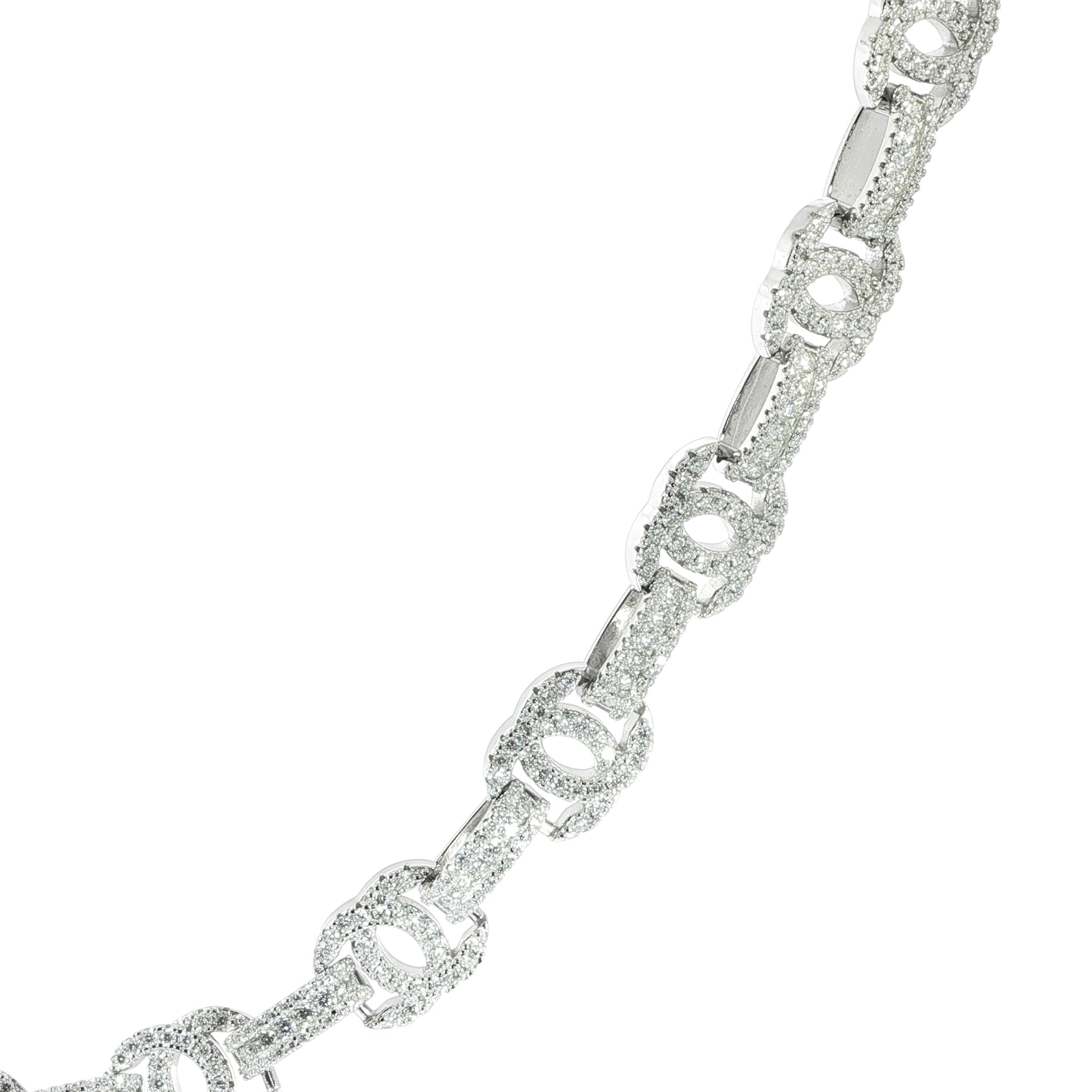 Sterling Silver Solid Chain with VVS Moissanite Stones - 10mm Wide