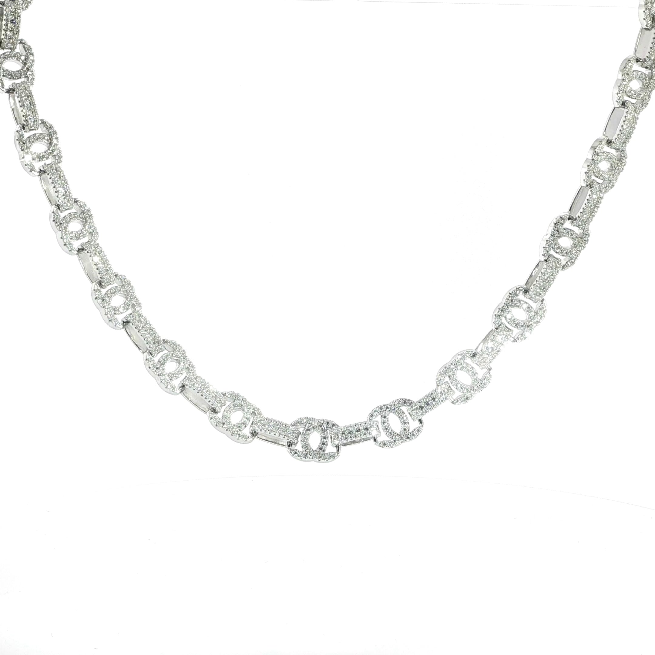 Sterling Silver Solid Chain with VVS Moissanite Stones - 10mm Wide