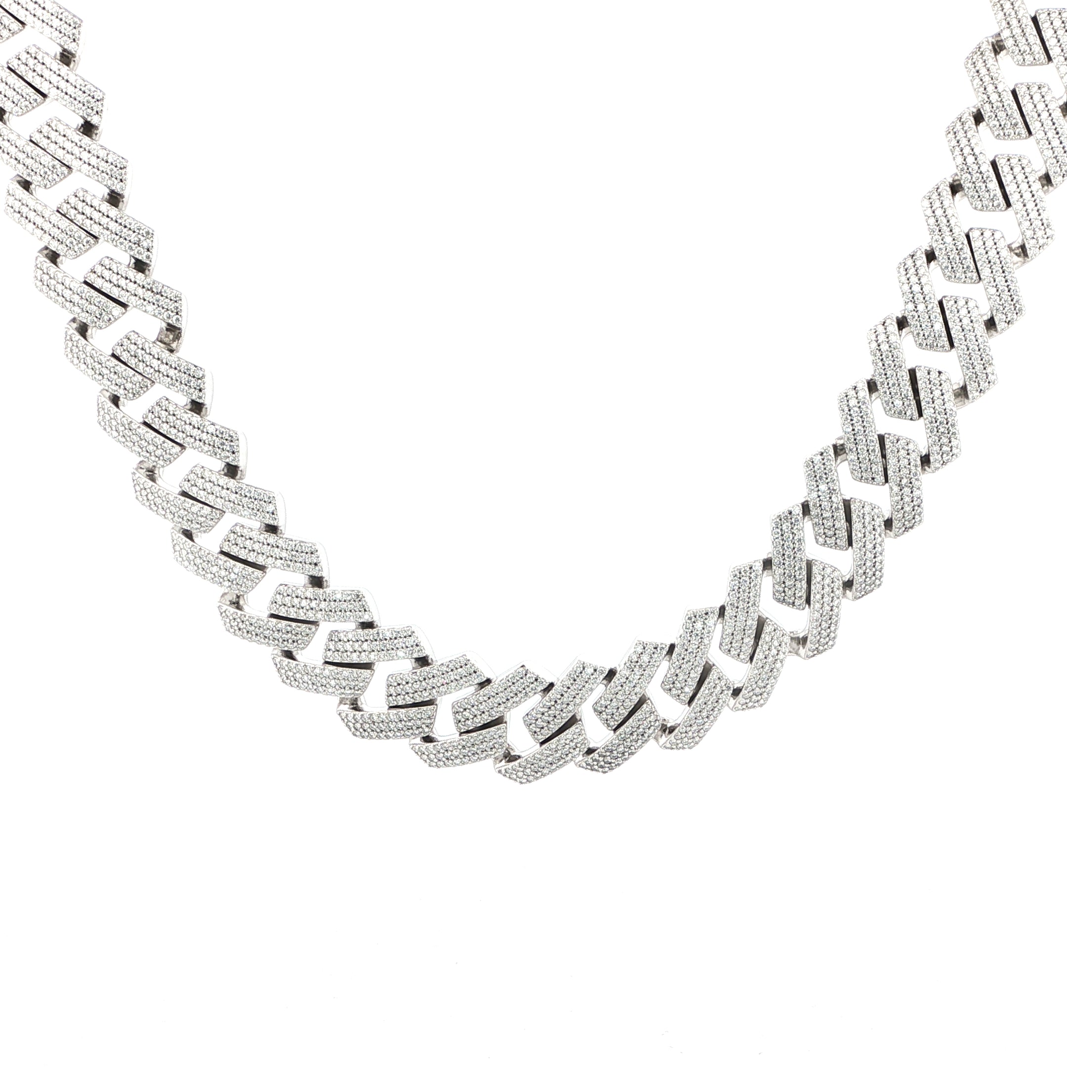 925 Sterling Silver Miami Cuban Link Chain - 47ctw Moissanite