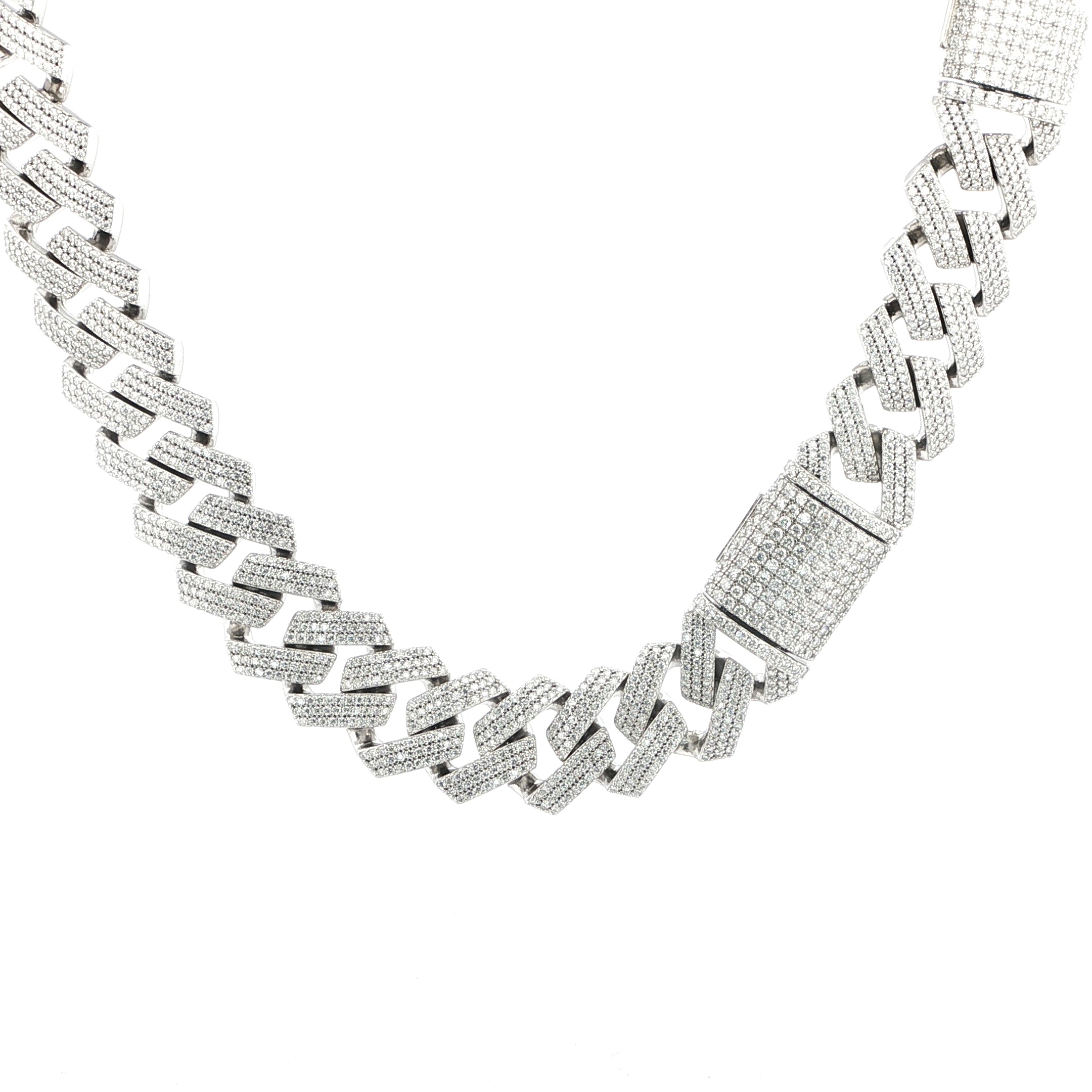 925 Sterling Silver Miami Cuban Link Chain - 47ctw Moissanite