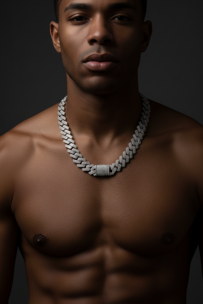 925 Sterling Silver Miami Cuban Link Chain - 47ctw Moissanite