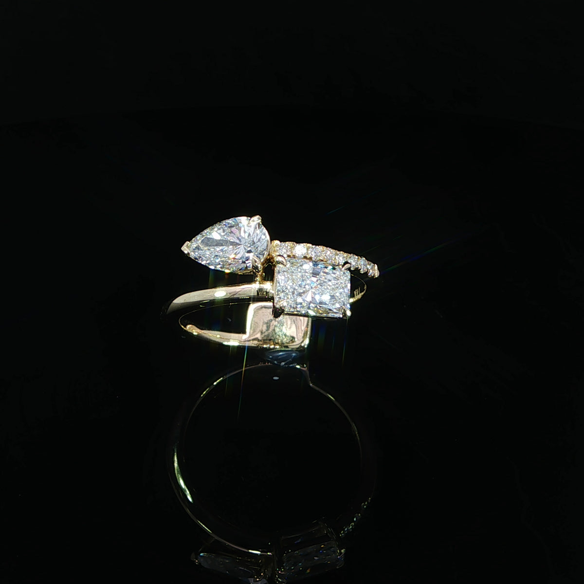 14K Gold Radiant and Pear Toi et Moi Ring – 1.52 CTW