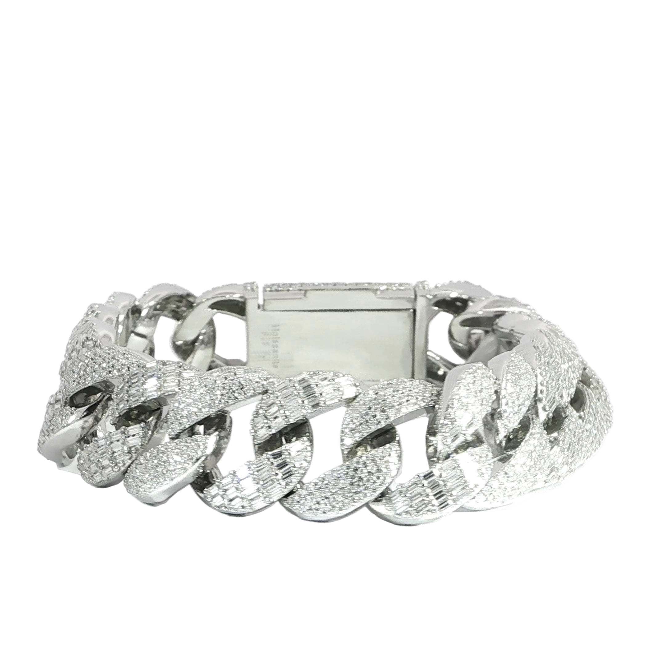 Sterling Silver Miami Cuban Bracelet, 16mm, VVS Moissanite Stones