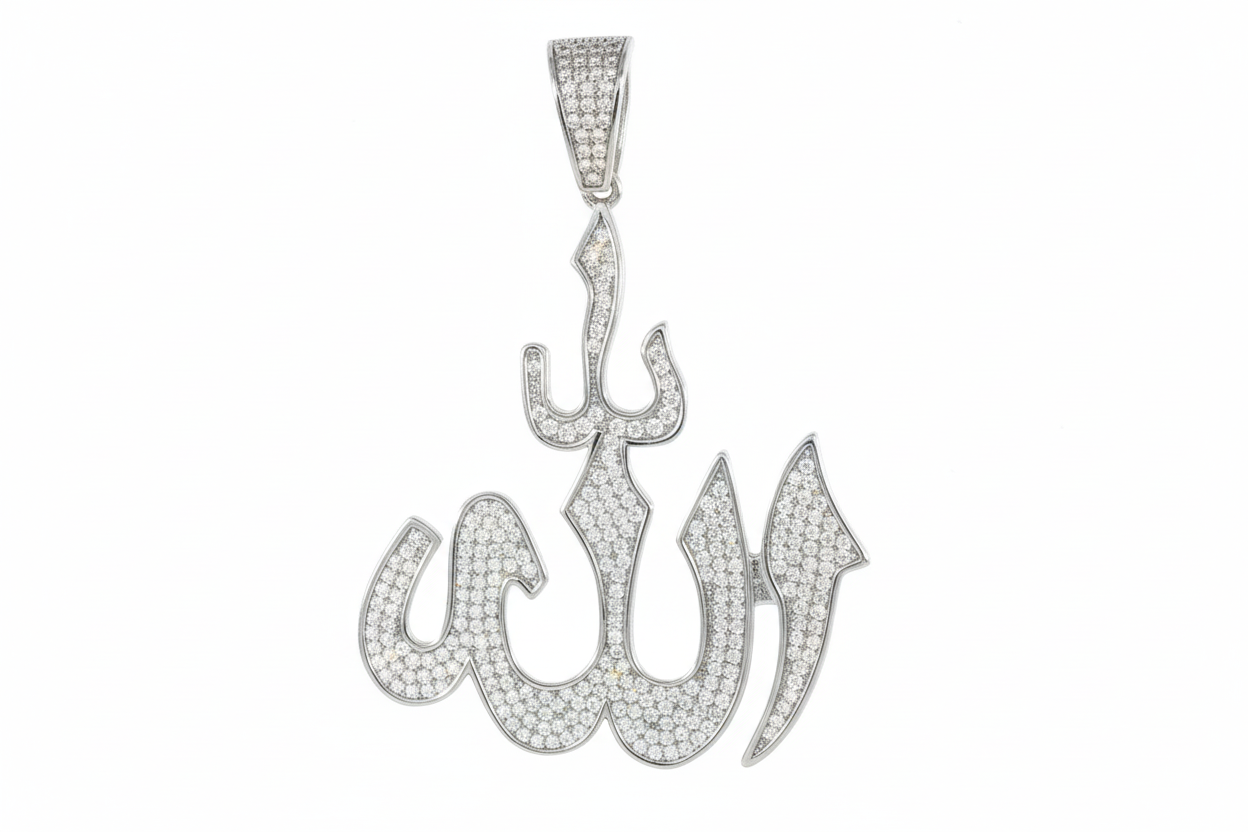 Sterling Silver Allah Pendant – VVS Moissanite 1.80 CTW