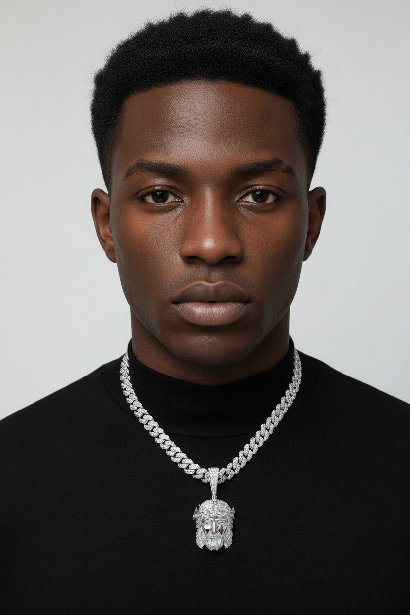 Sterling Silver 3-D Jesus Head Pendant – VVS Moissanite 3.3 CTW