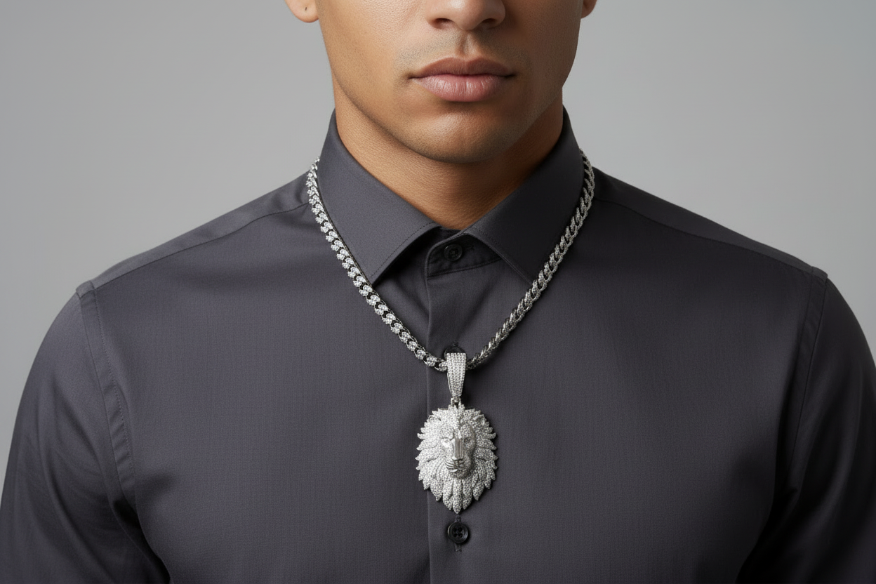 Sterling Silver Iced Lion Head Pendant – VVS Moissanite 4.2 CTW