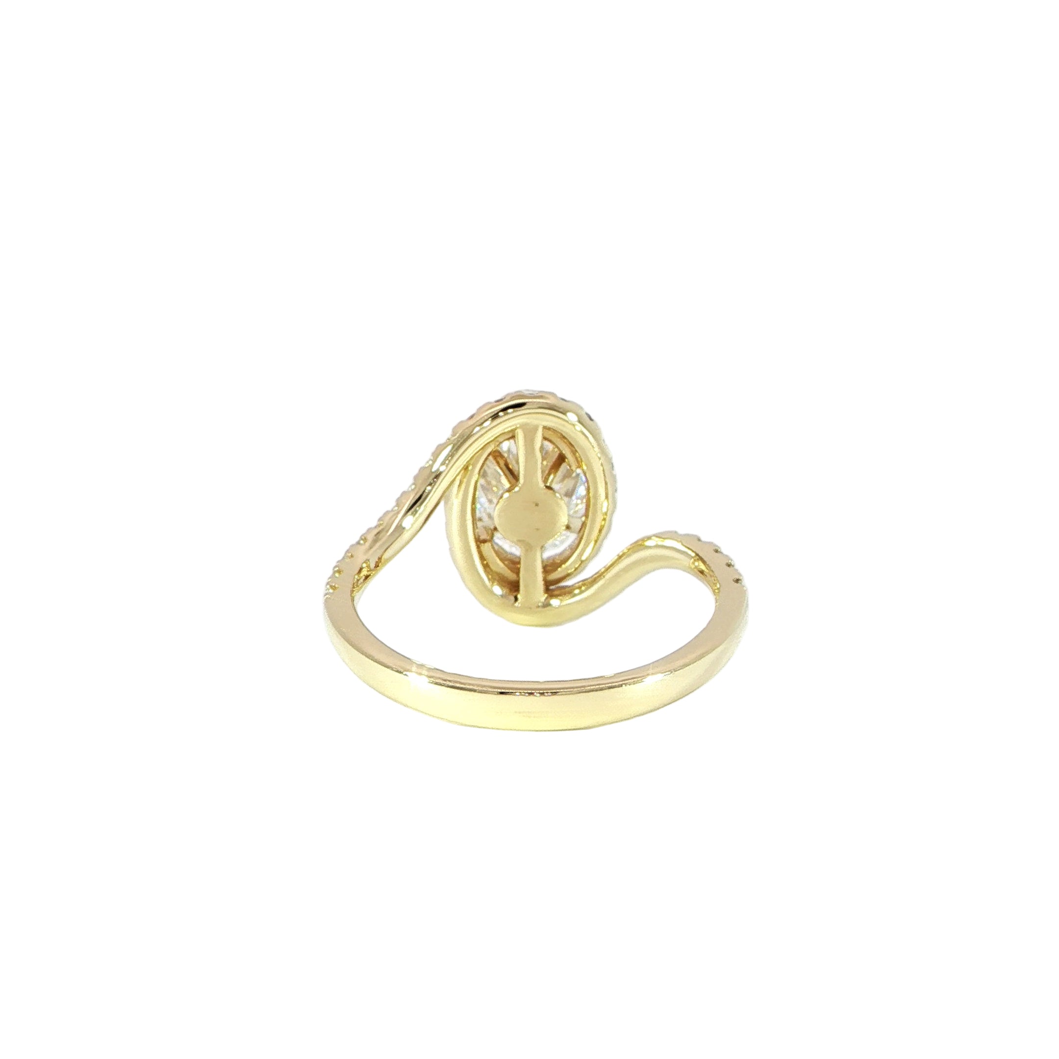 14K Gold Oval Diamond Swirl Halo Ring
