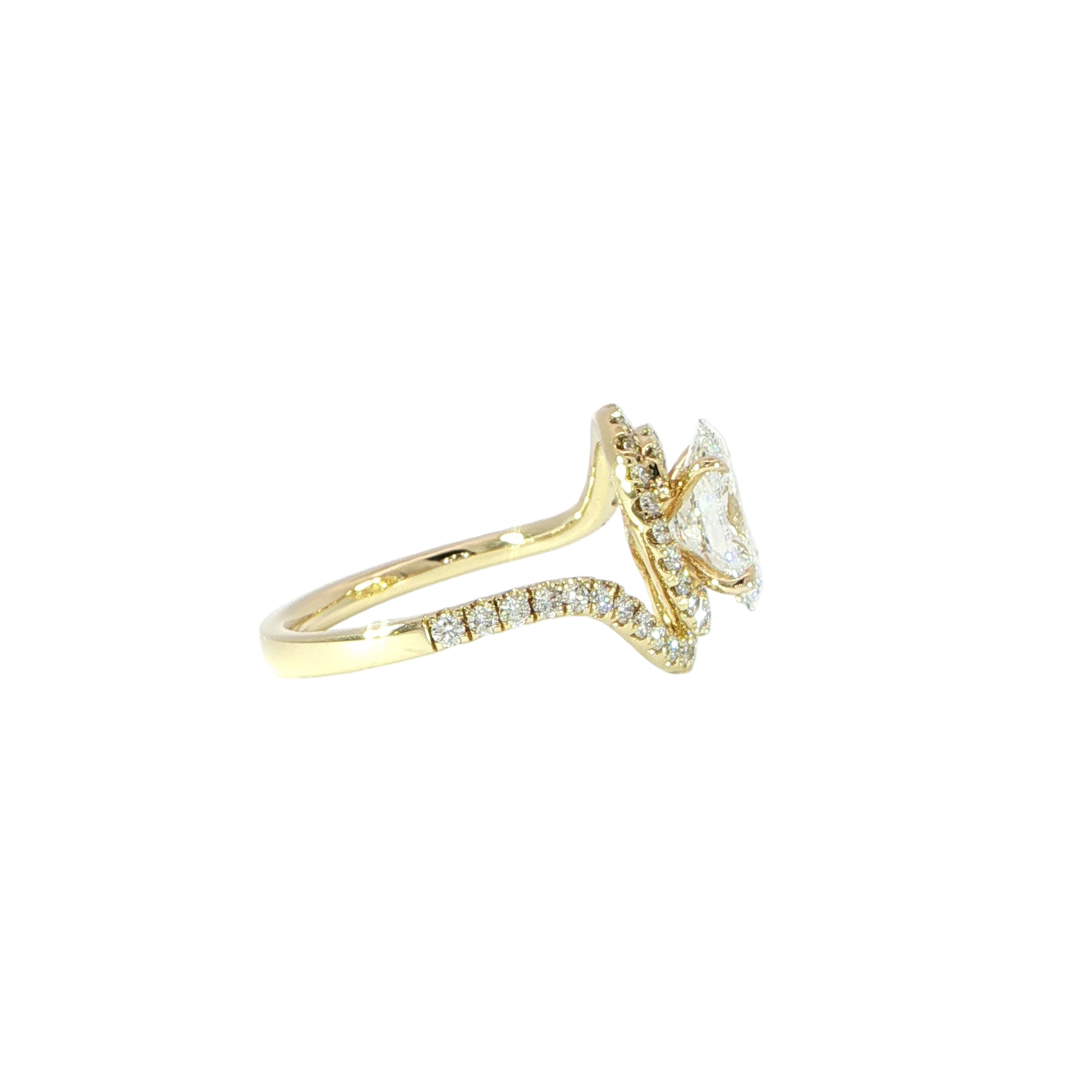 14K Gold Oval Diamond Swirl Halo Ring