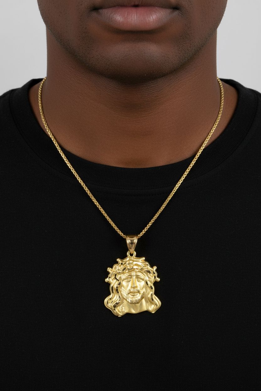 14K Yellow Gold Jesus Pendant