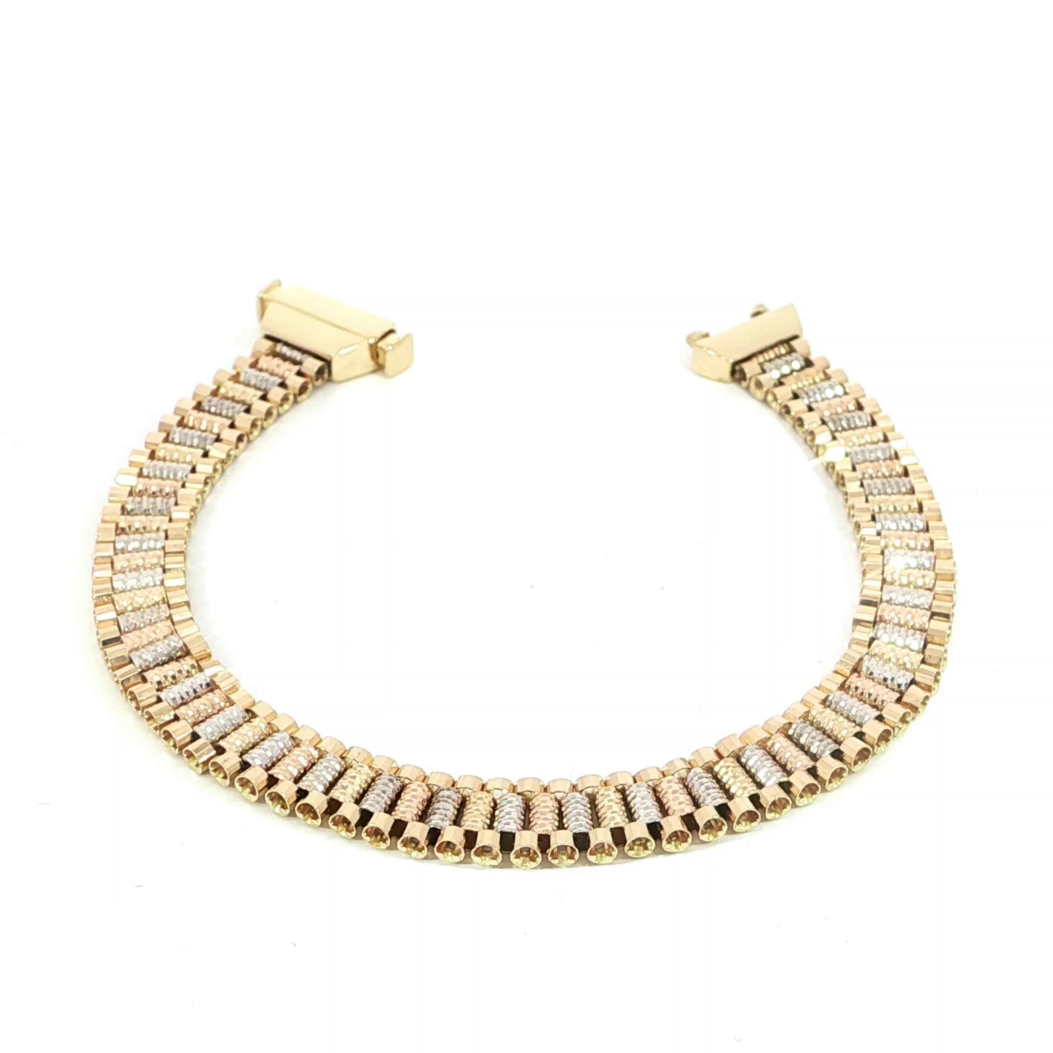 14K 3 Color Gold Bracelet - Diamond Cut – 7.8mm