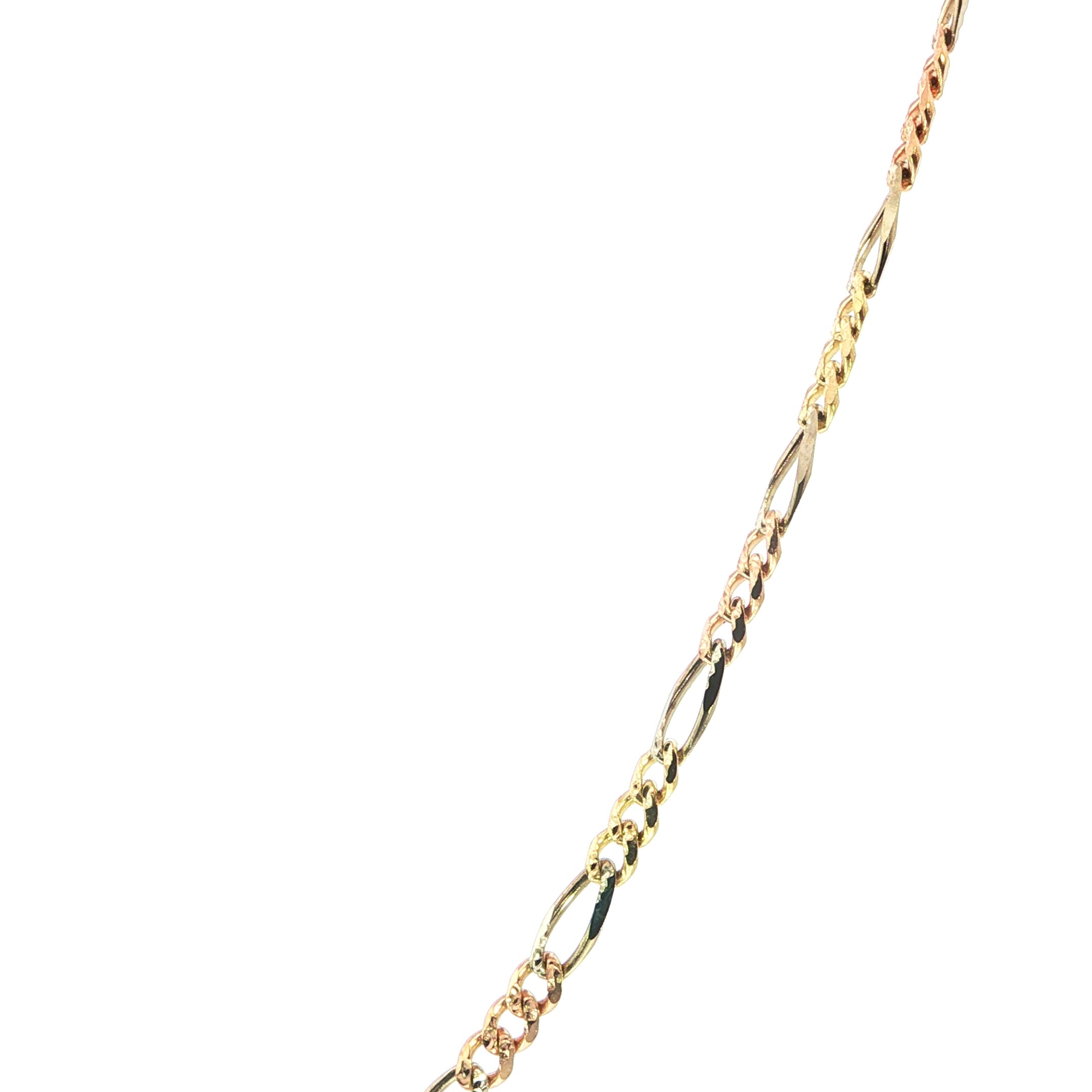 14K Solid Figaro 3-Color Chain Necklace - 2.35 MM