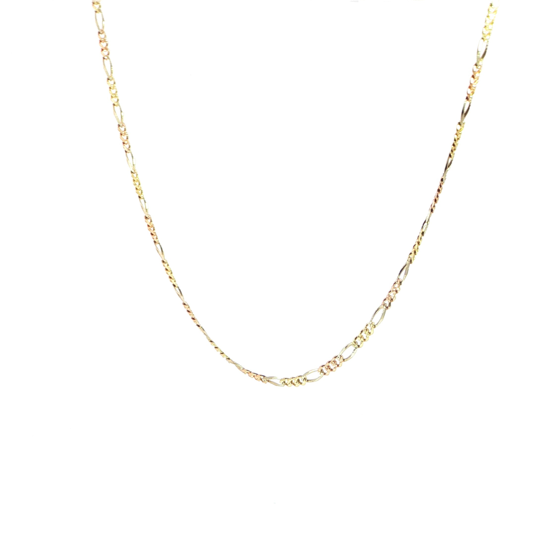 14K Solid Figaro 3-Color Chain Necklace - 2.35 MM