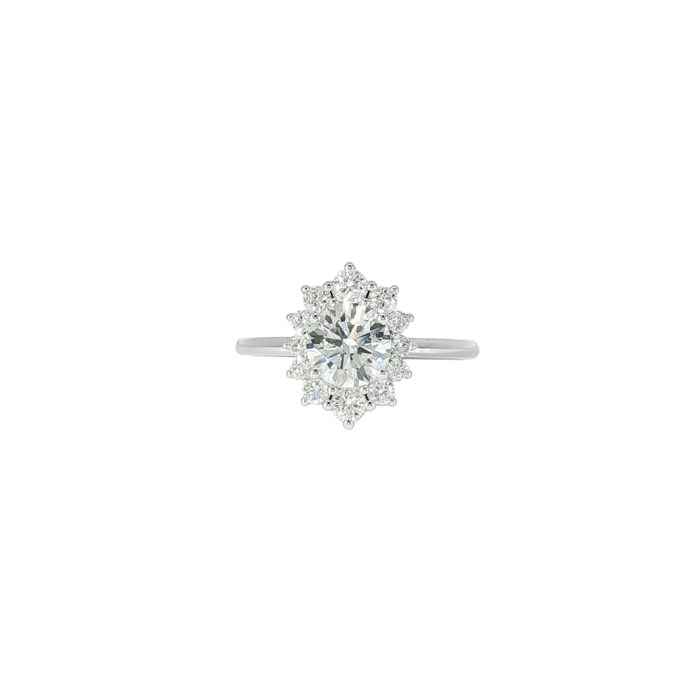 14K Gold Round with Halo Diamond Ring – 1 CT Center