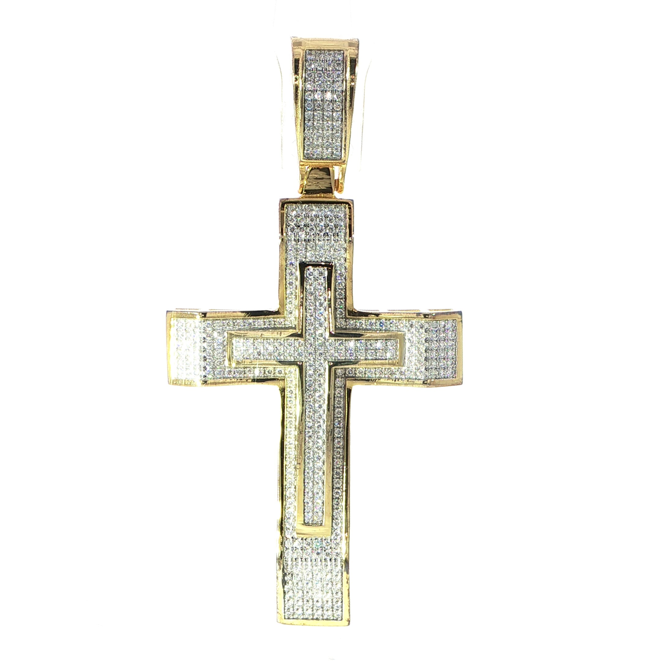 925 Sterling Silver VVS Moissanite Double Layer Cross Pendant 2.65 CTW