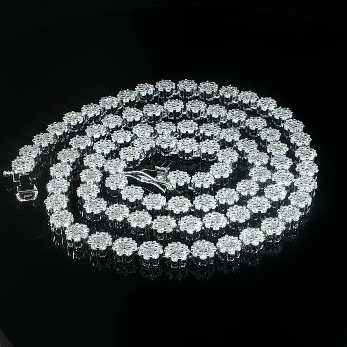 925 sterling silver VVS moissanite floral cluster tennis chain