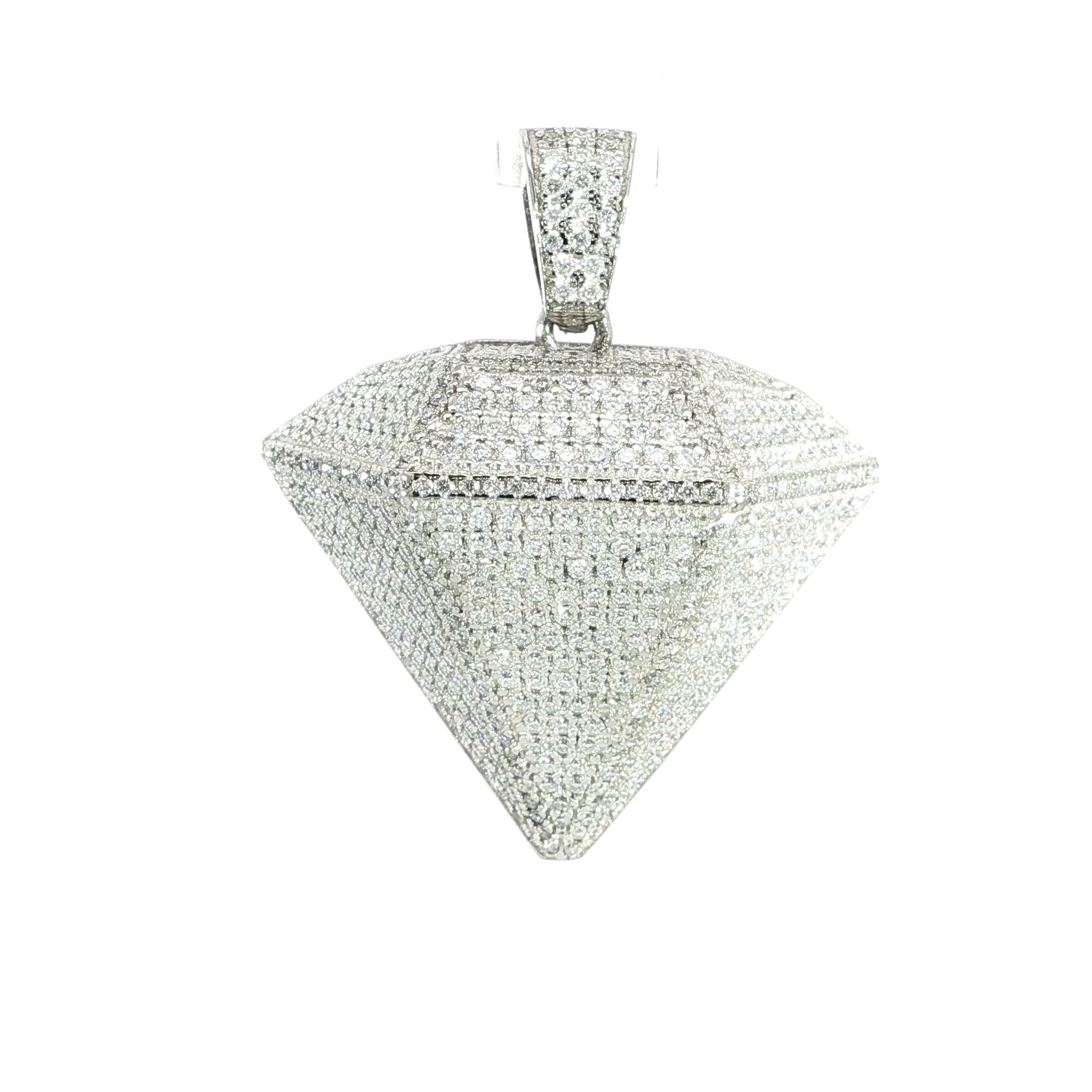 Iced 3D Diamond Shape Pendant in Sterling Silver